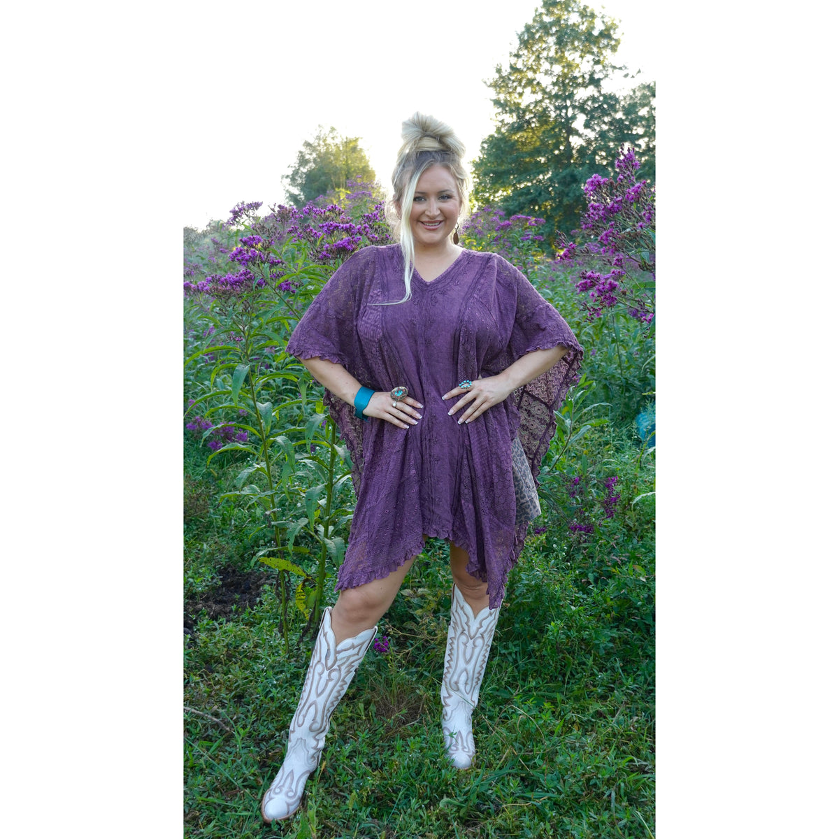 Boho Lace V-Neck Asymmetrical Kaftan Top