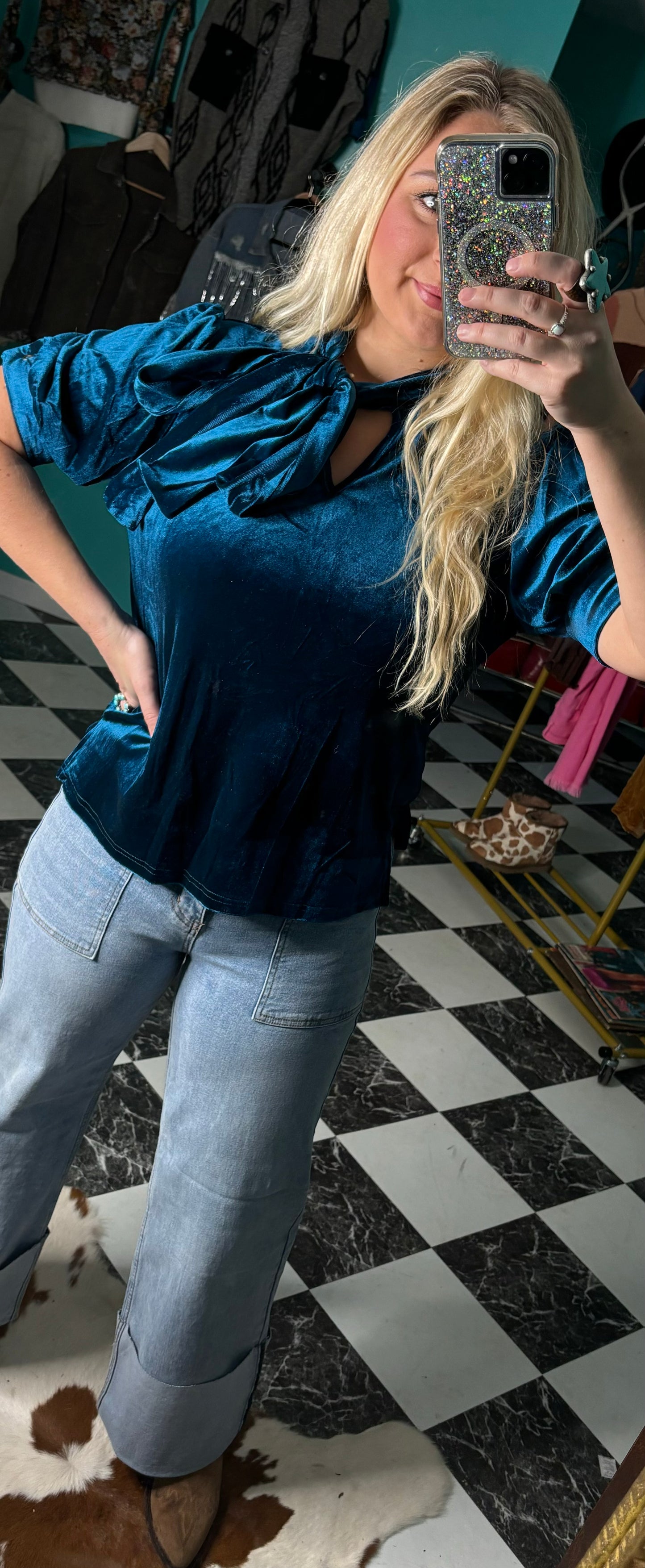 Blue Velvet Bow Top