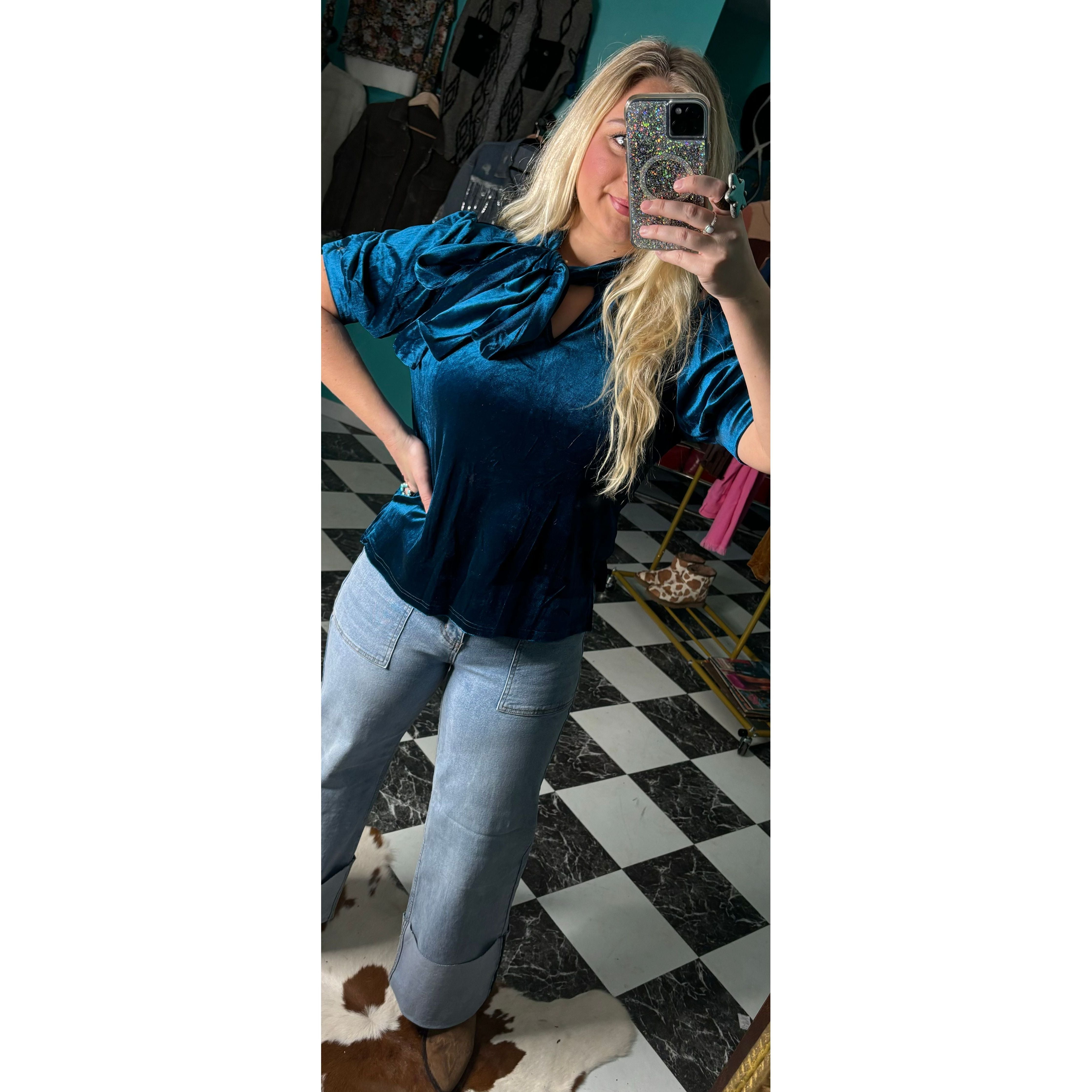 Blue Velvet Bow Top