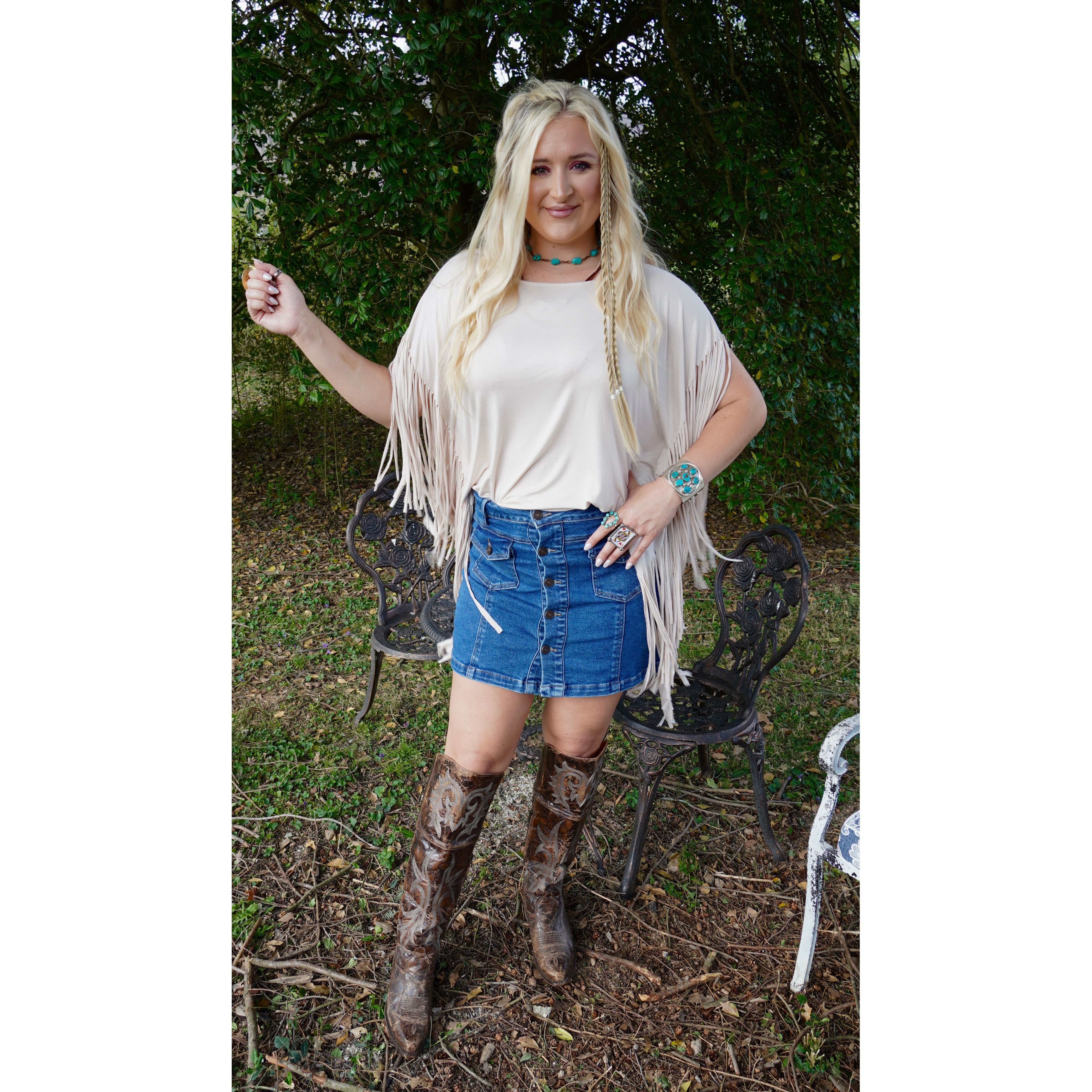 Lucky And Blessed Button Denim Skirt