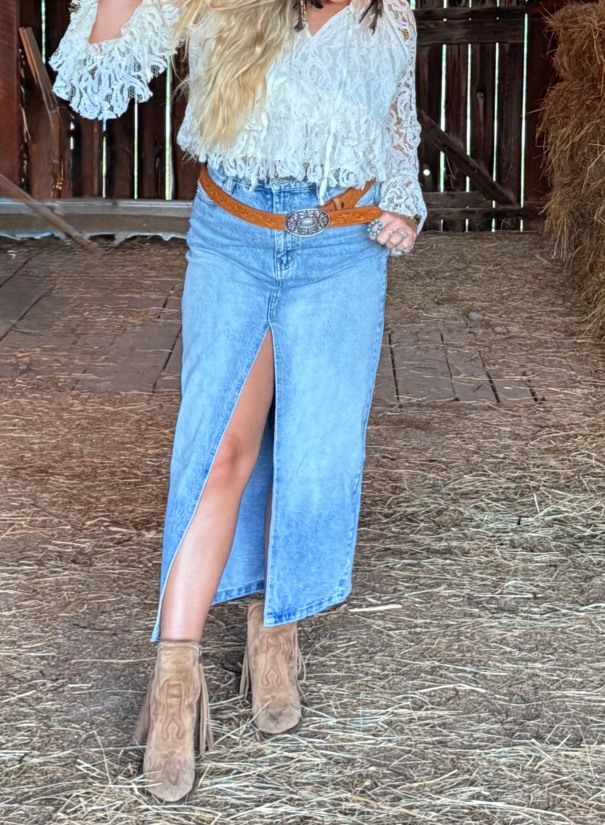 Western Denim Slit Skirt