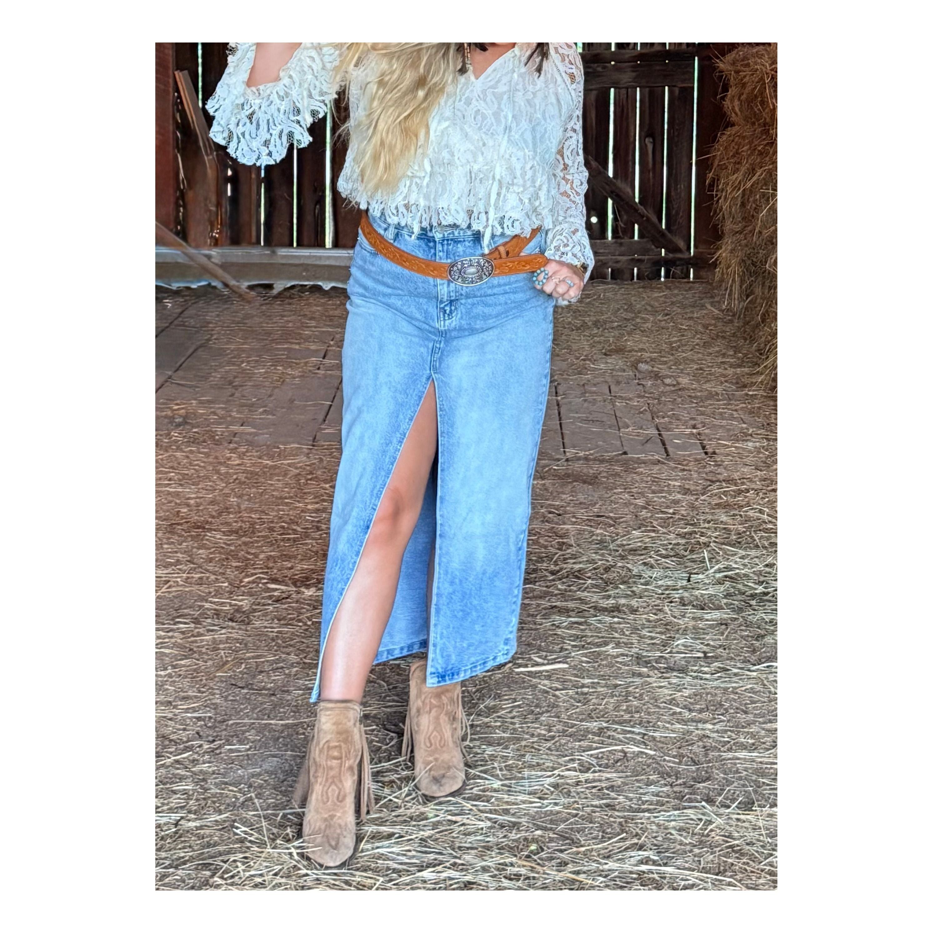 Western Denim Slit Skirt