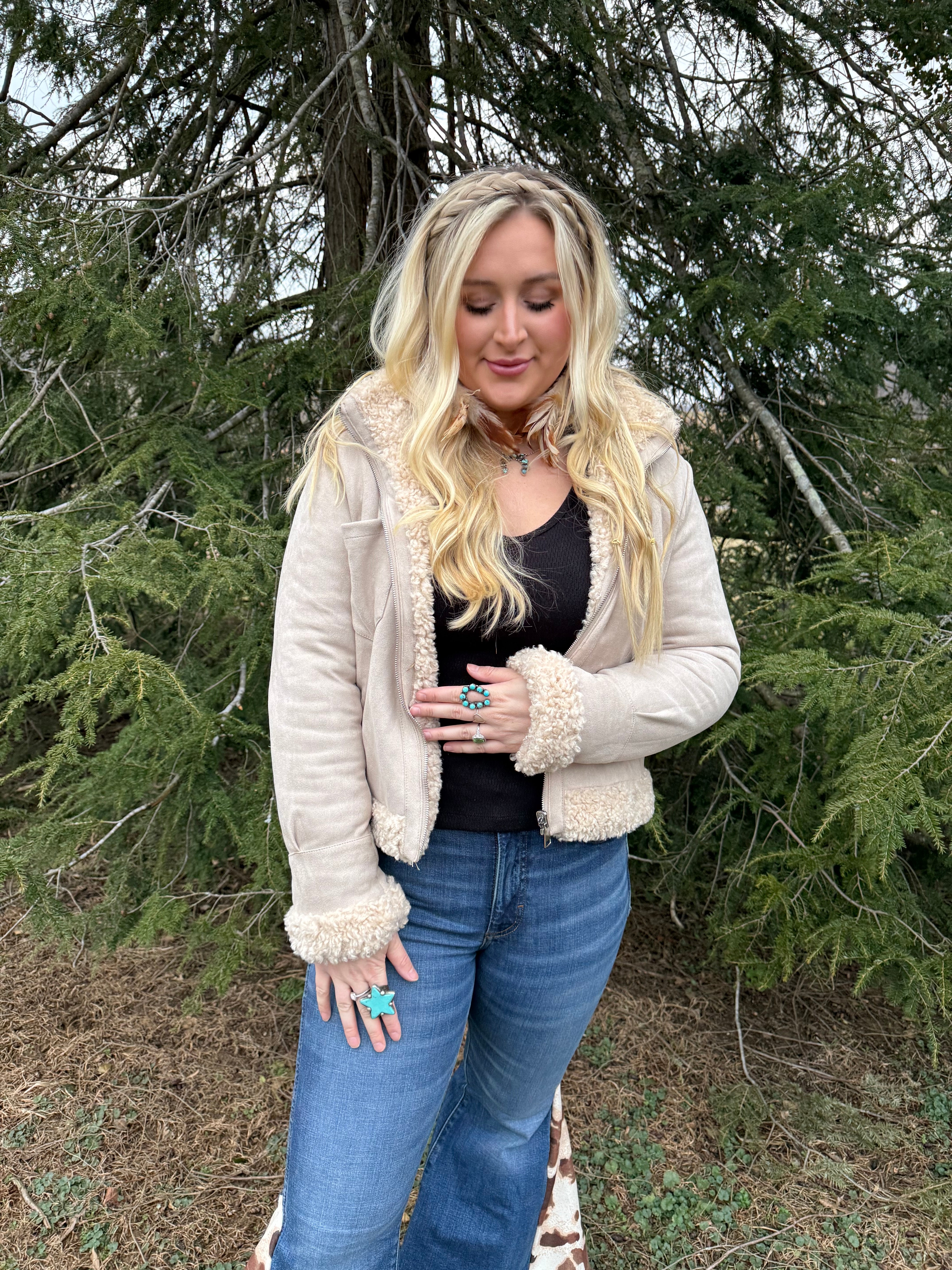 Reversible Sherpa Cream Fringe Coat