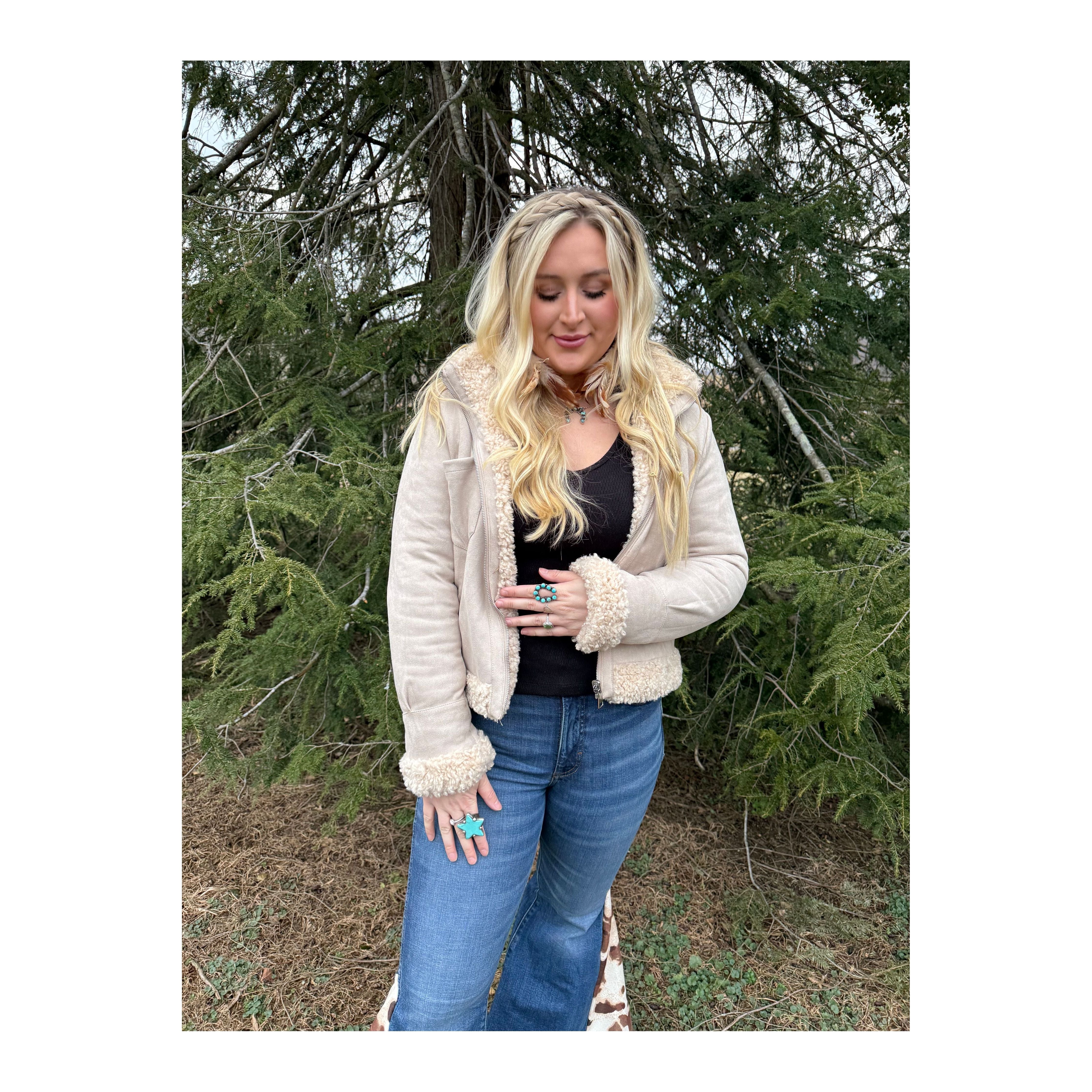 Reversible Sherpa Cream Fringe Coat