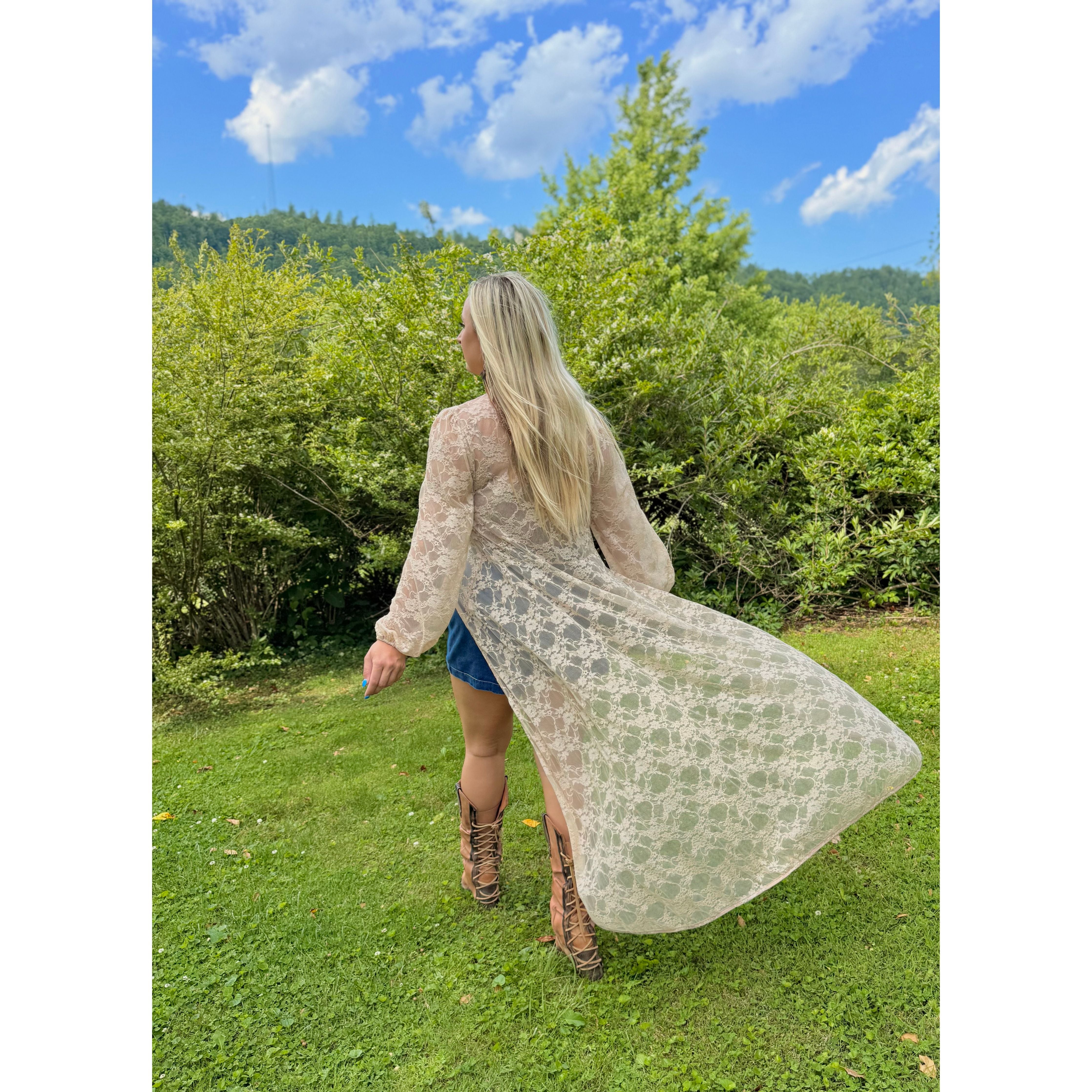 High Low Lace Top In Beige