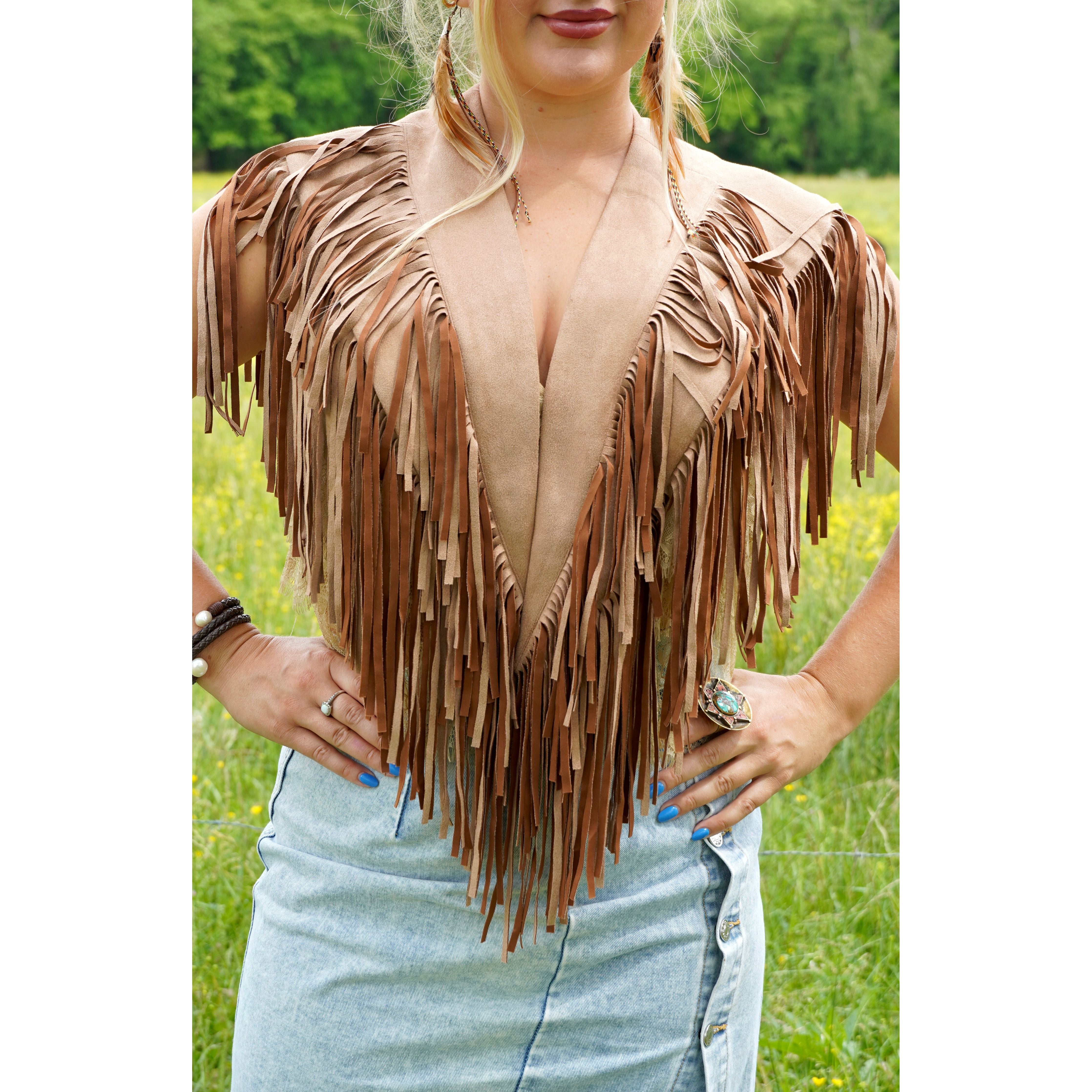Country Fringe Suede Shawl in Chocolate Brown