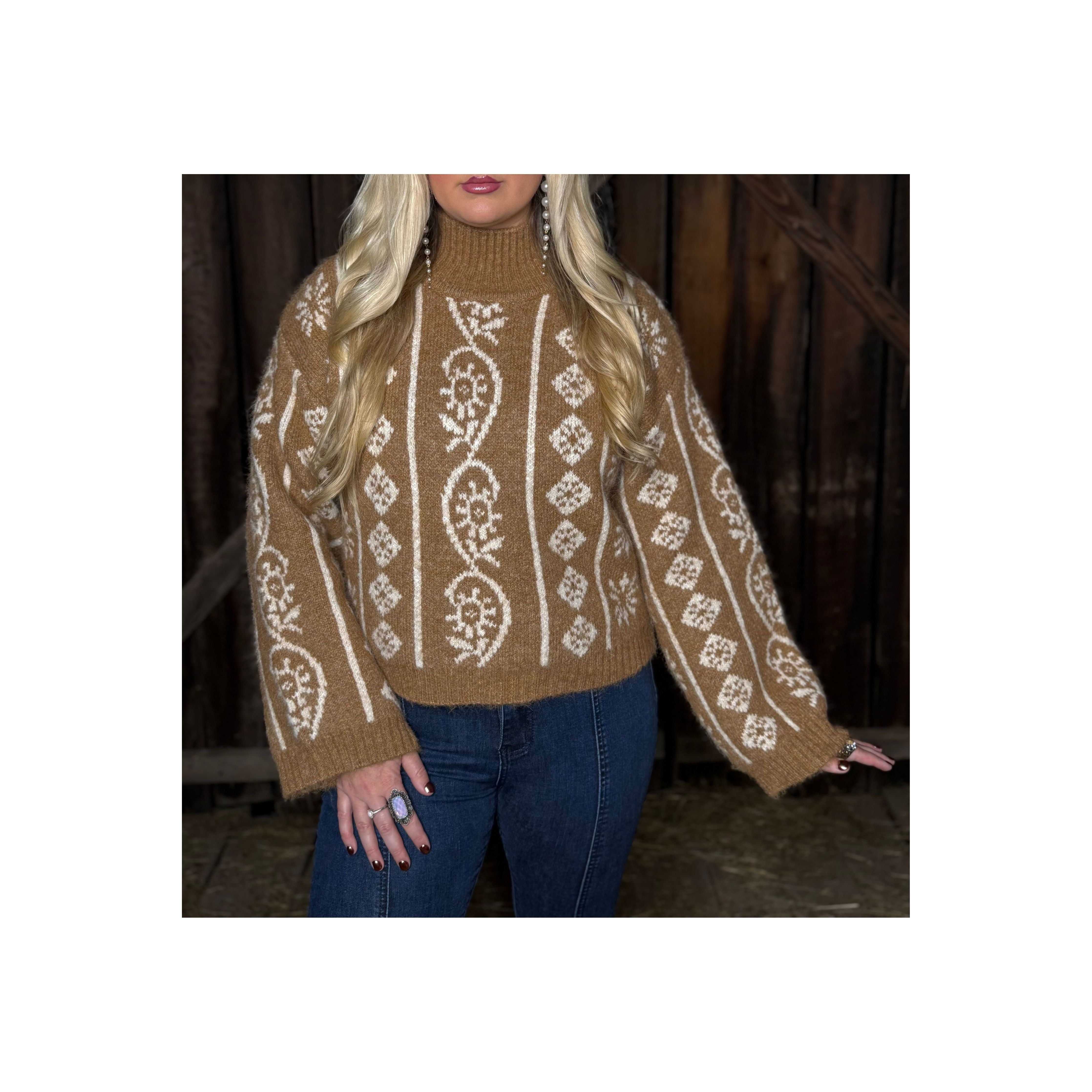Cozy Mock-Neck Taupe Sweater