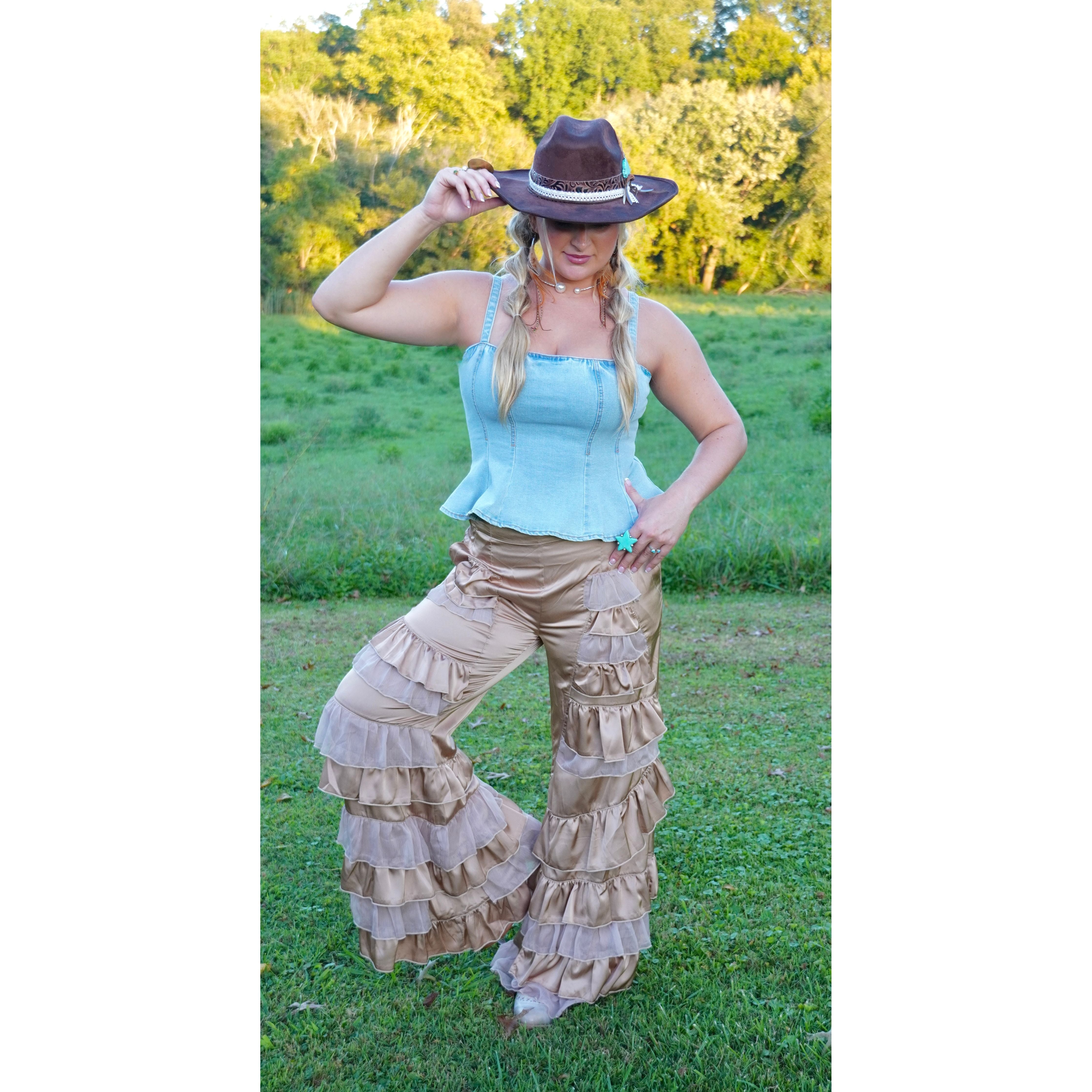 Champagne Tiered Ruffle Pants