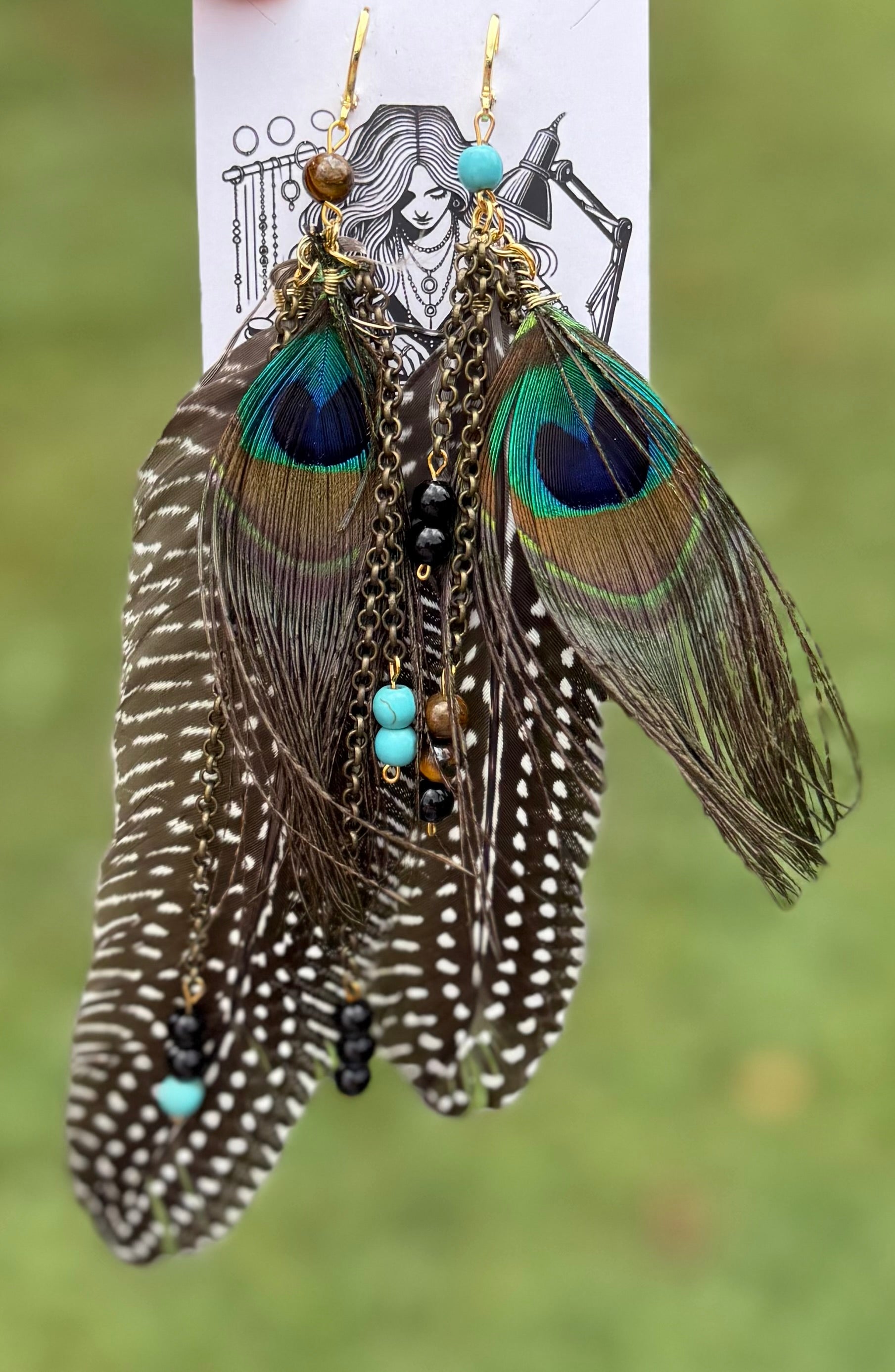 Peacock Feather Beaded Earrings