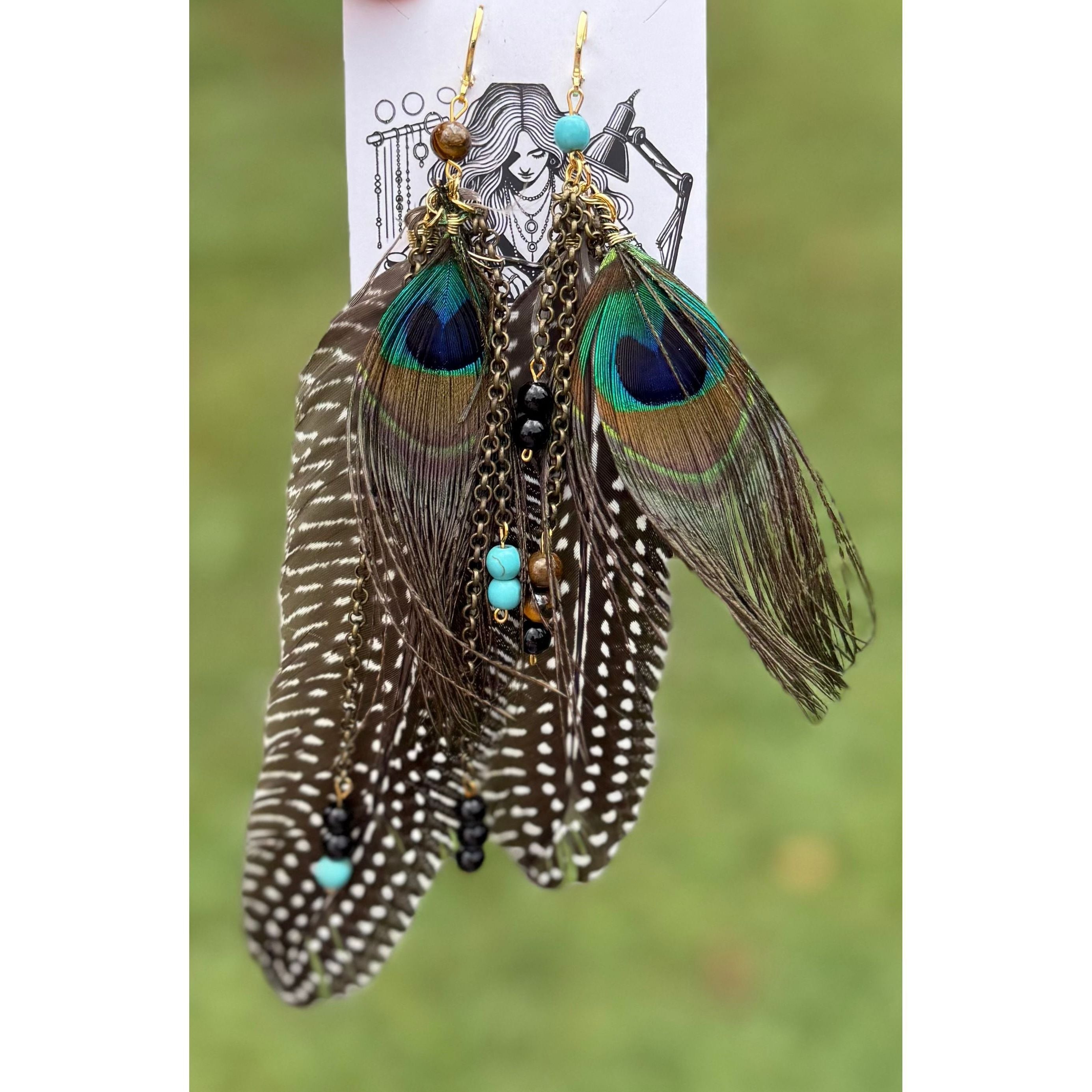 Peacock Feather Beaded Earrings