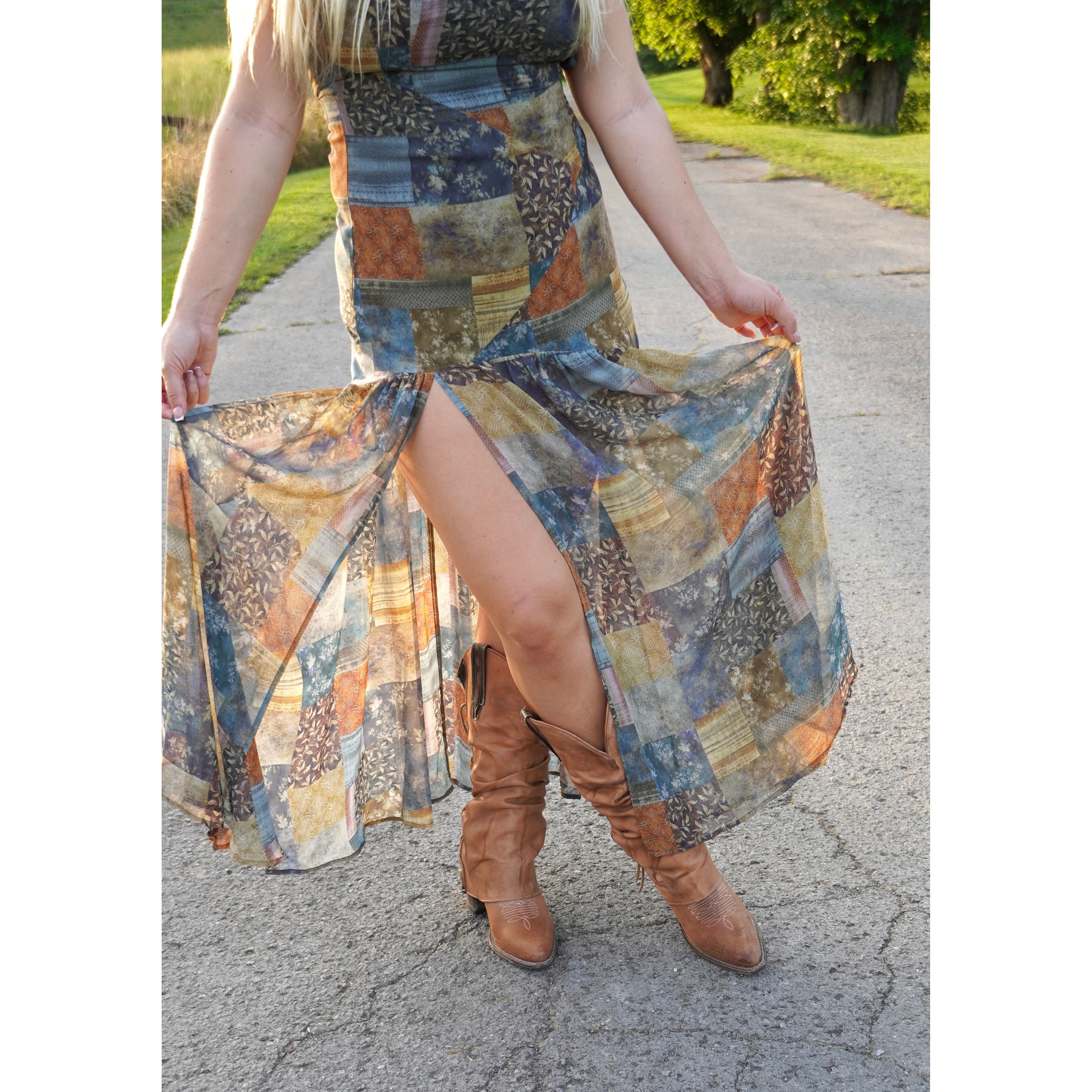 Strapless Patchwork Maxi Dress