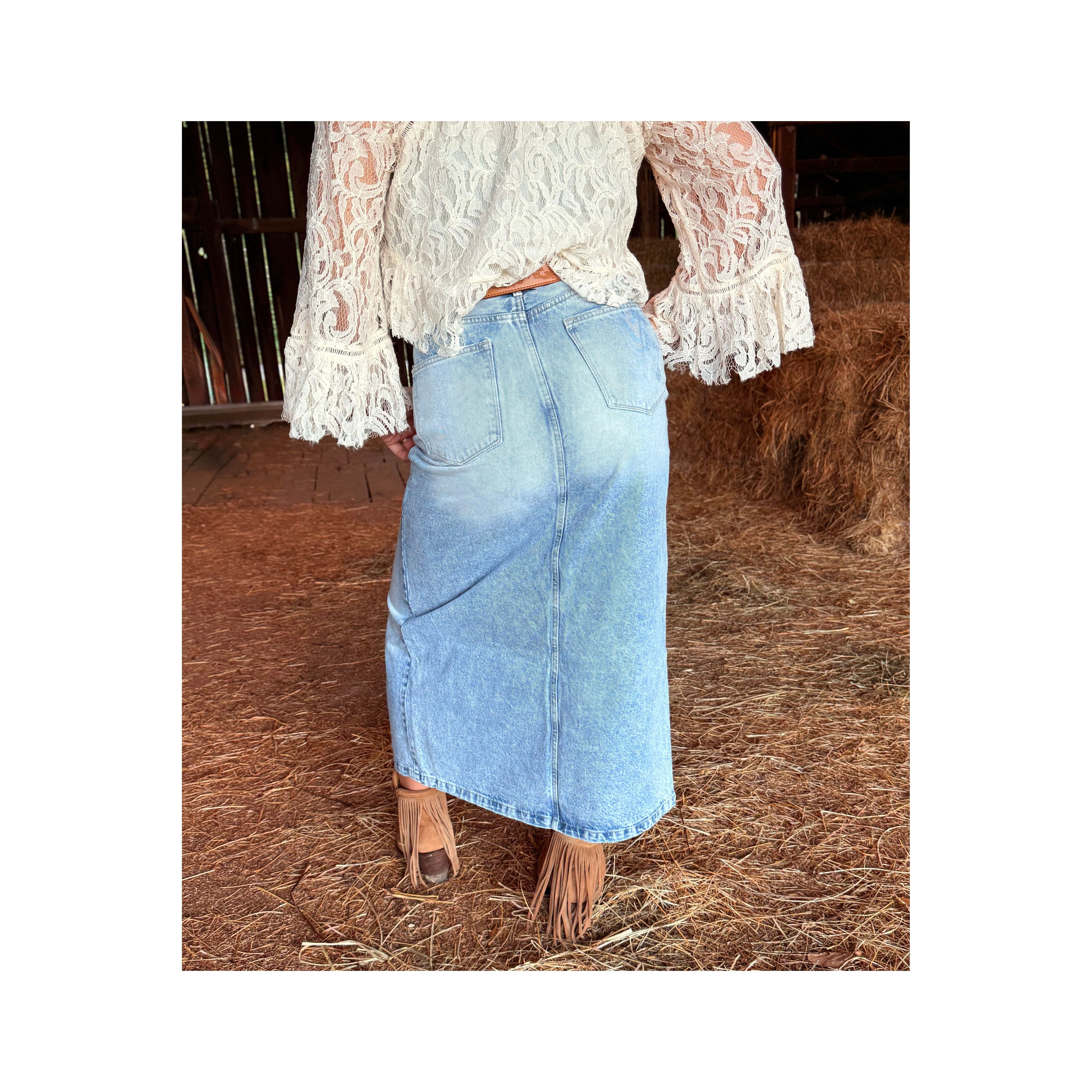 Western Denim Slit Skirt