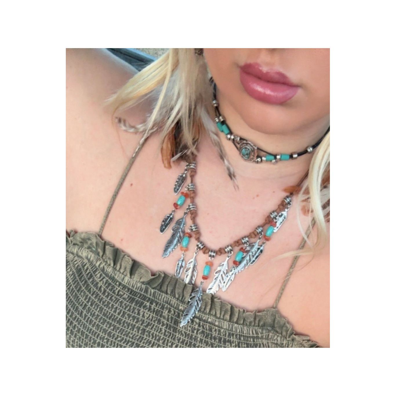 Feather Charm Suede Necklace