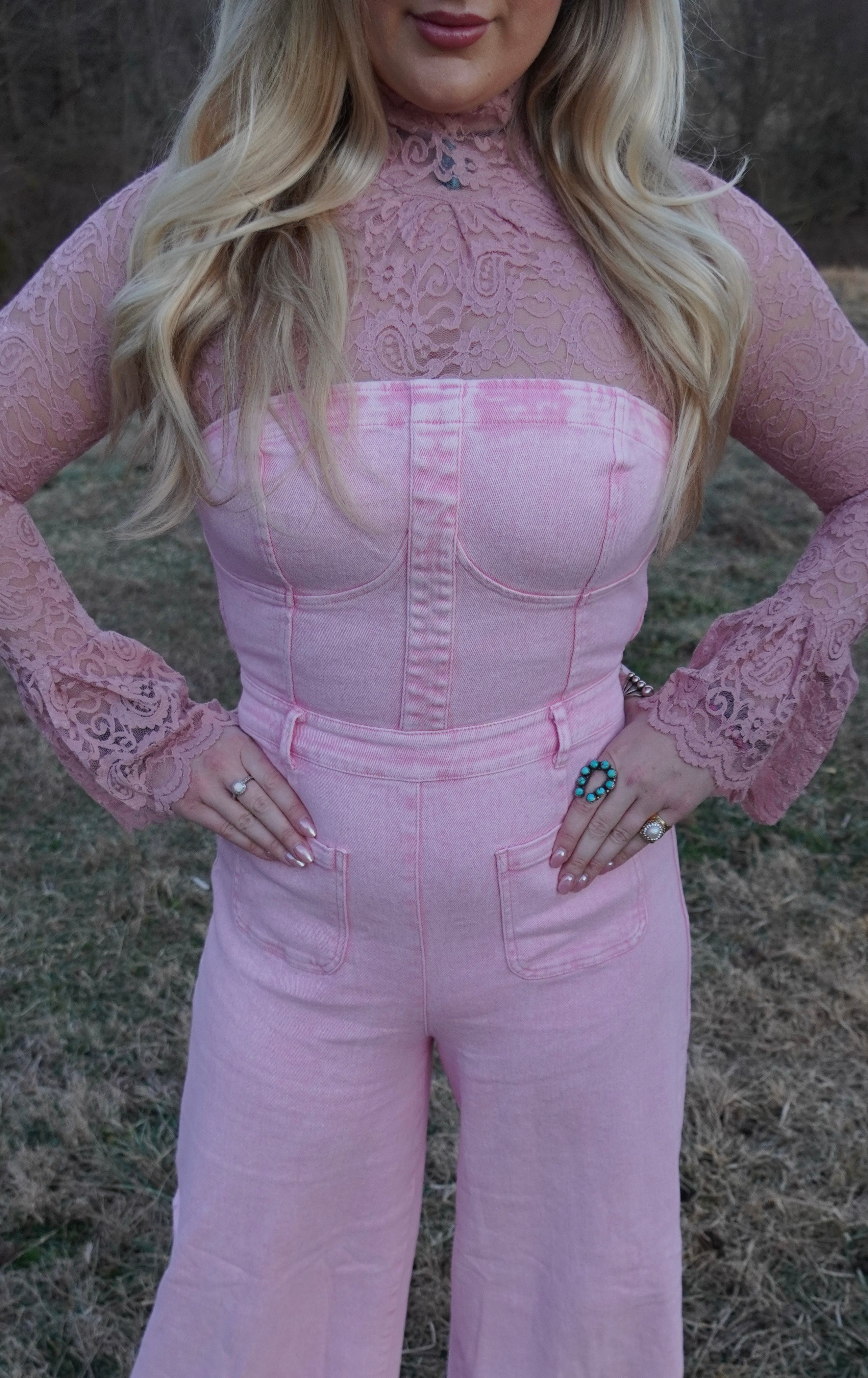 Pink Lace Bell Sleeve Layering Top
