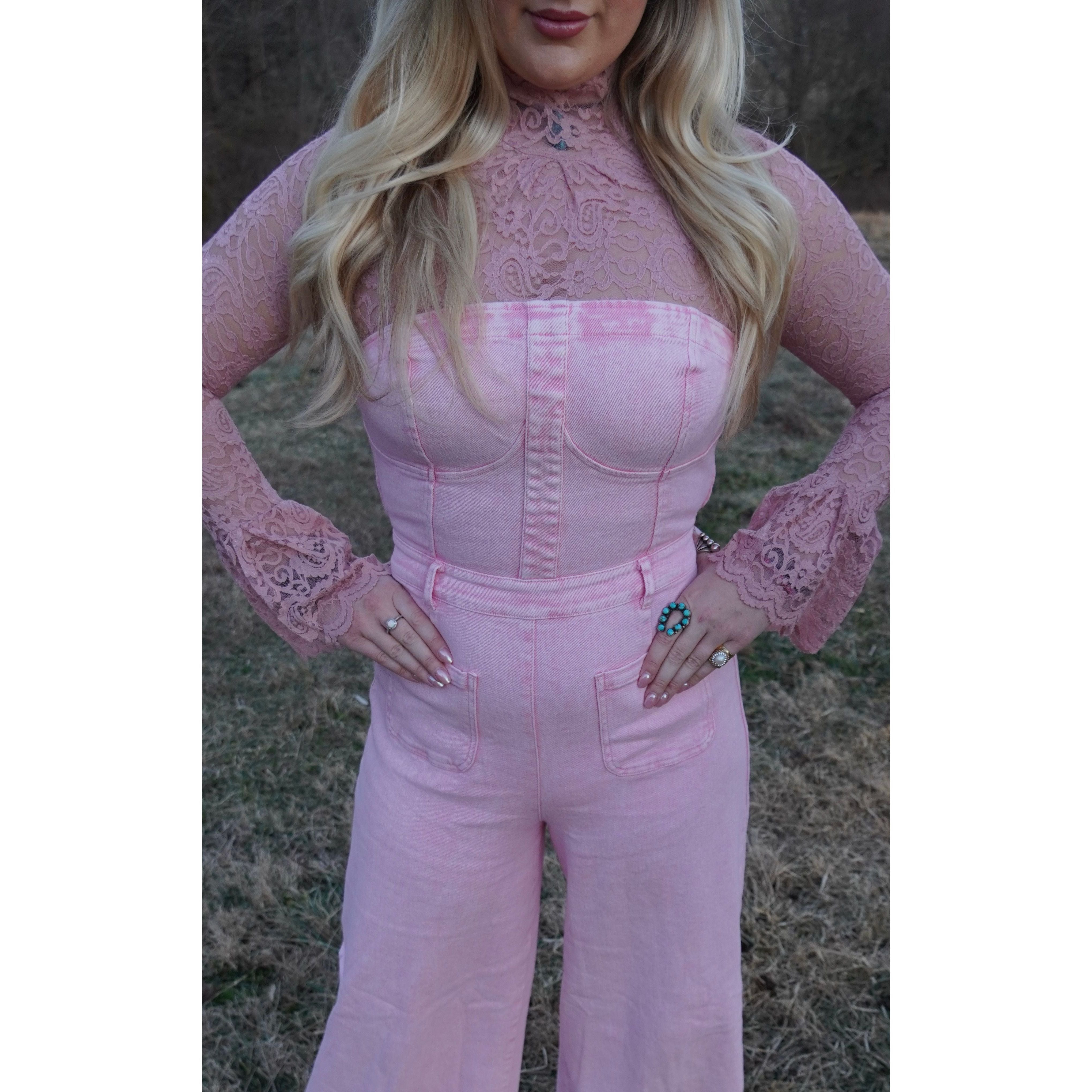 Pink Lace Bell Sleeve Layering Top