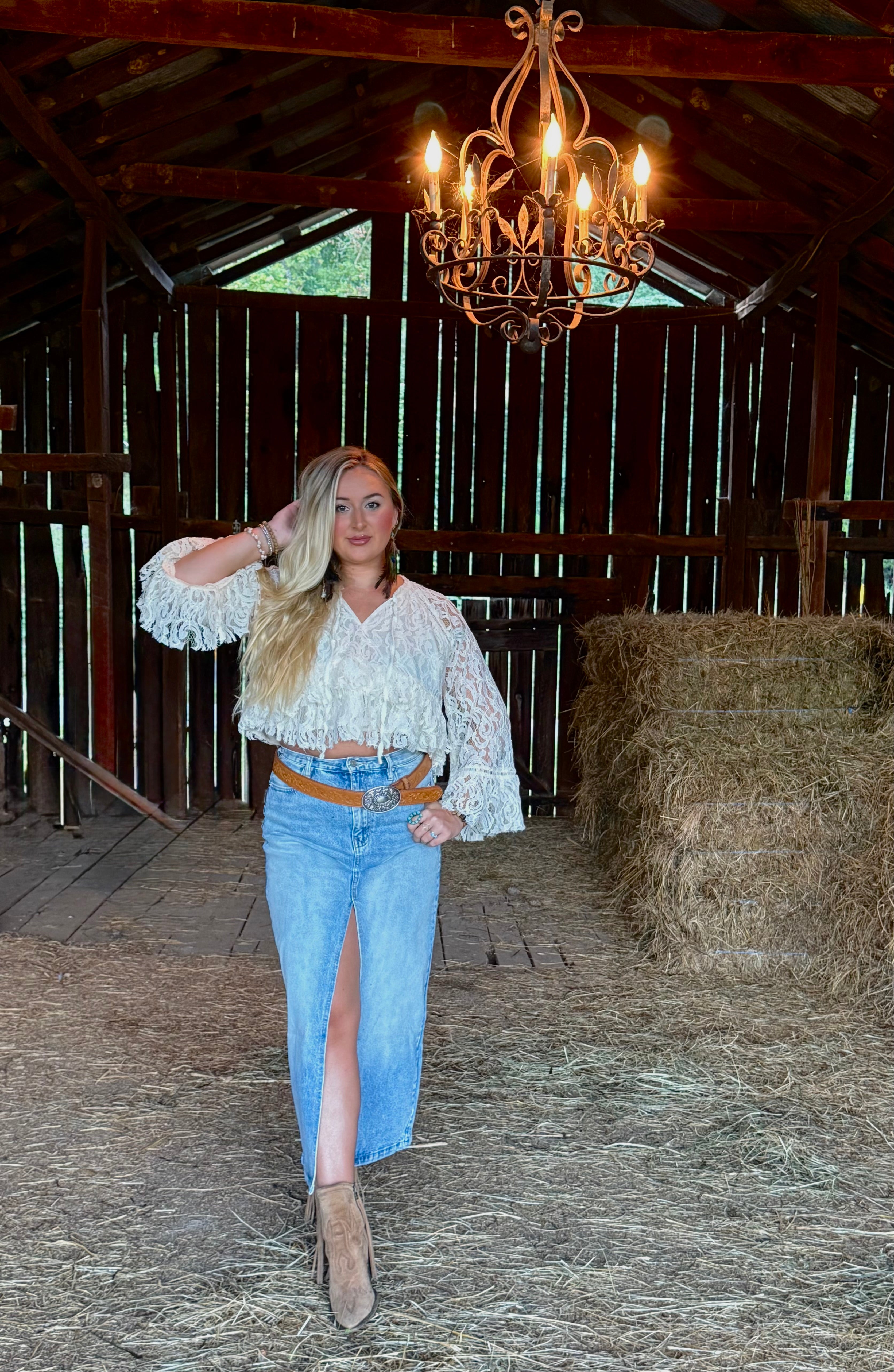 Western Denim Slit Skirt