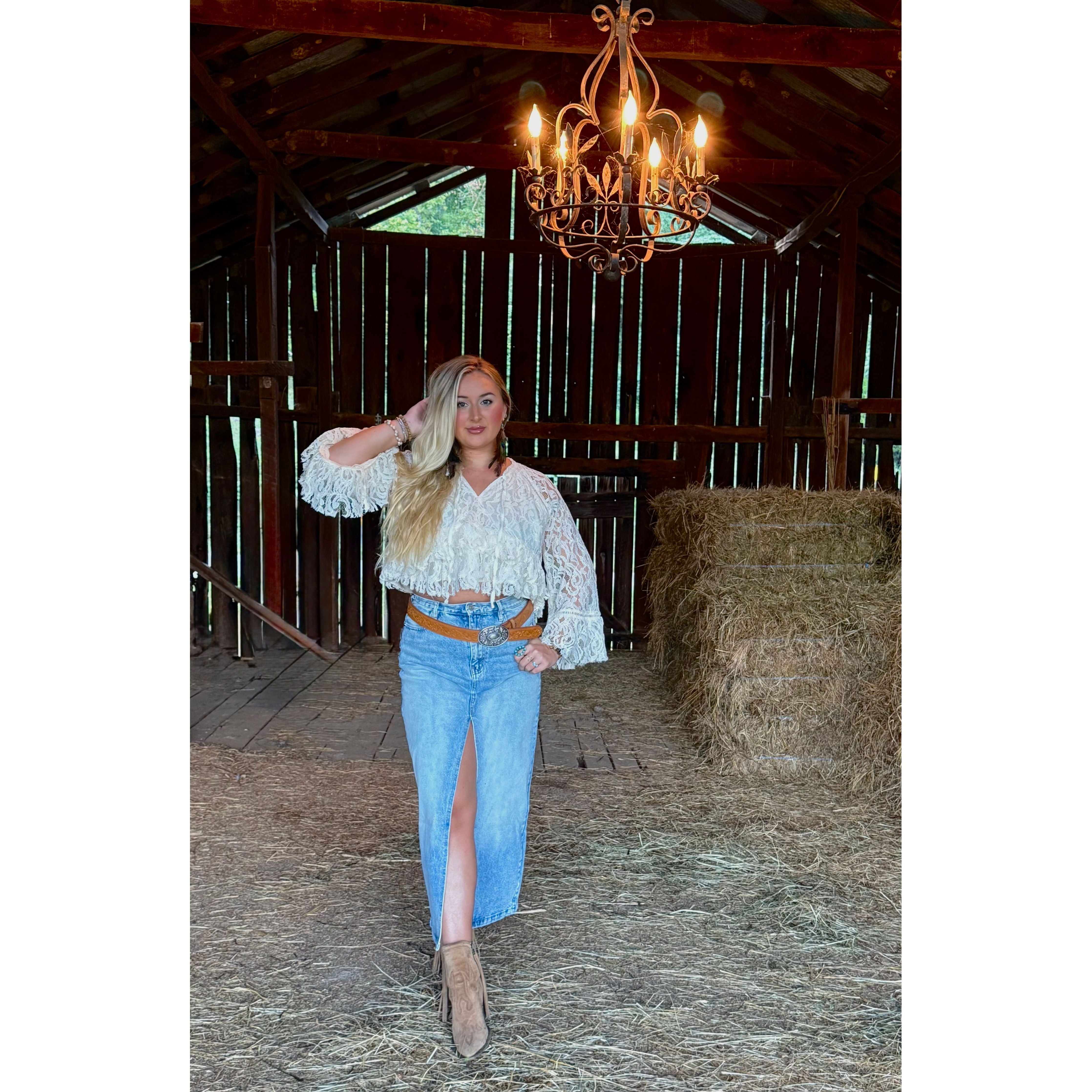 Western Denim Slit Skirt
