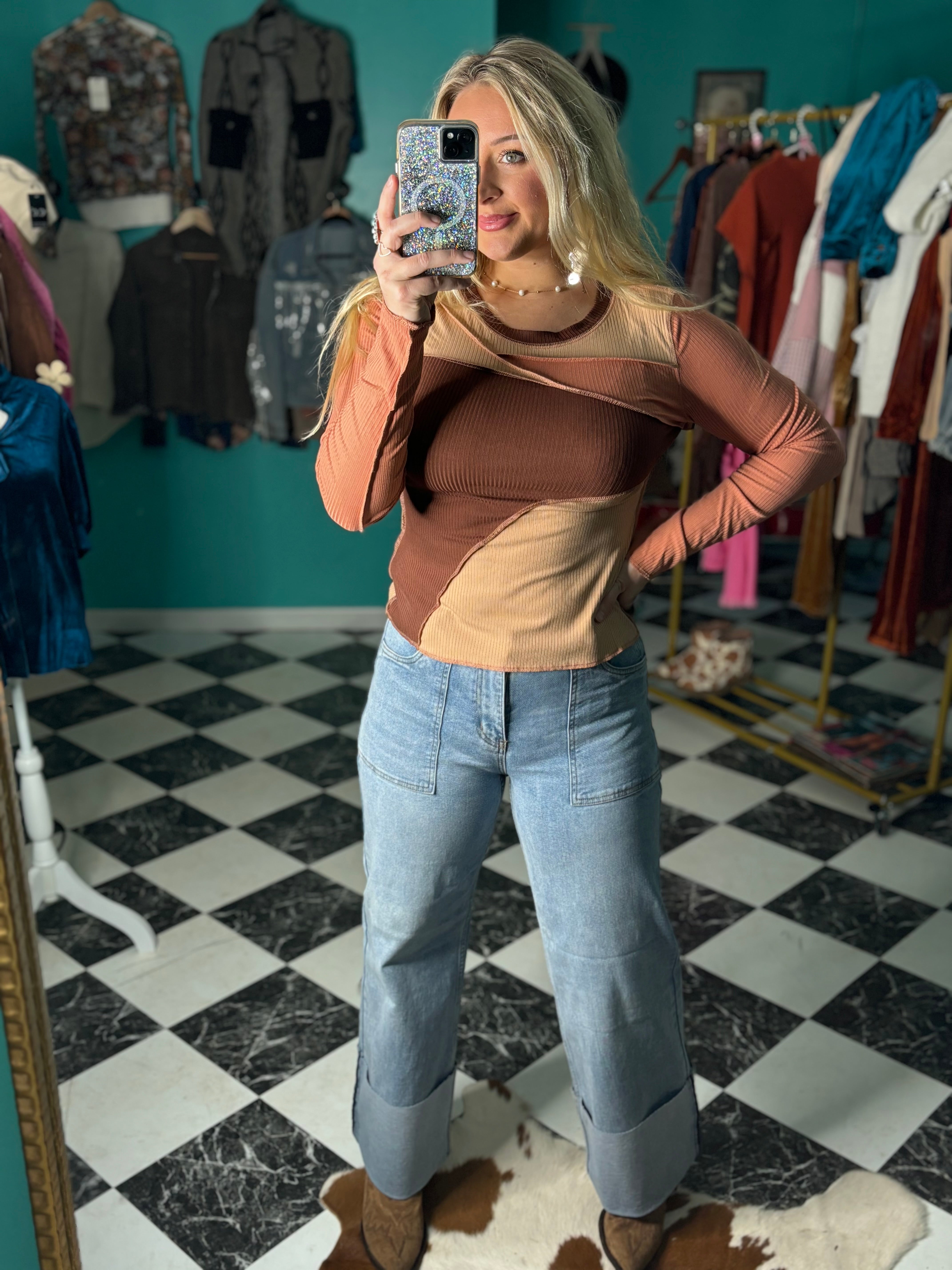 Color Block Ribbed Top