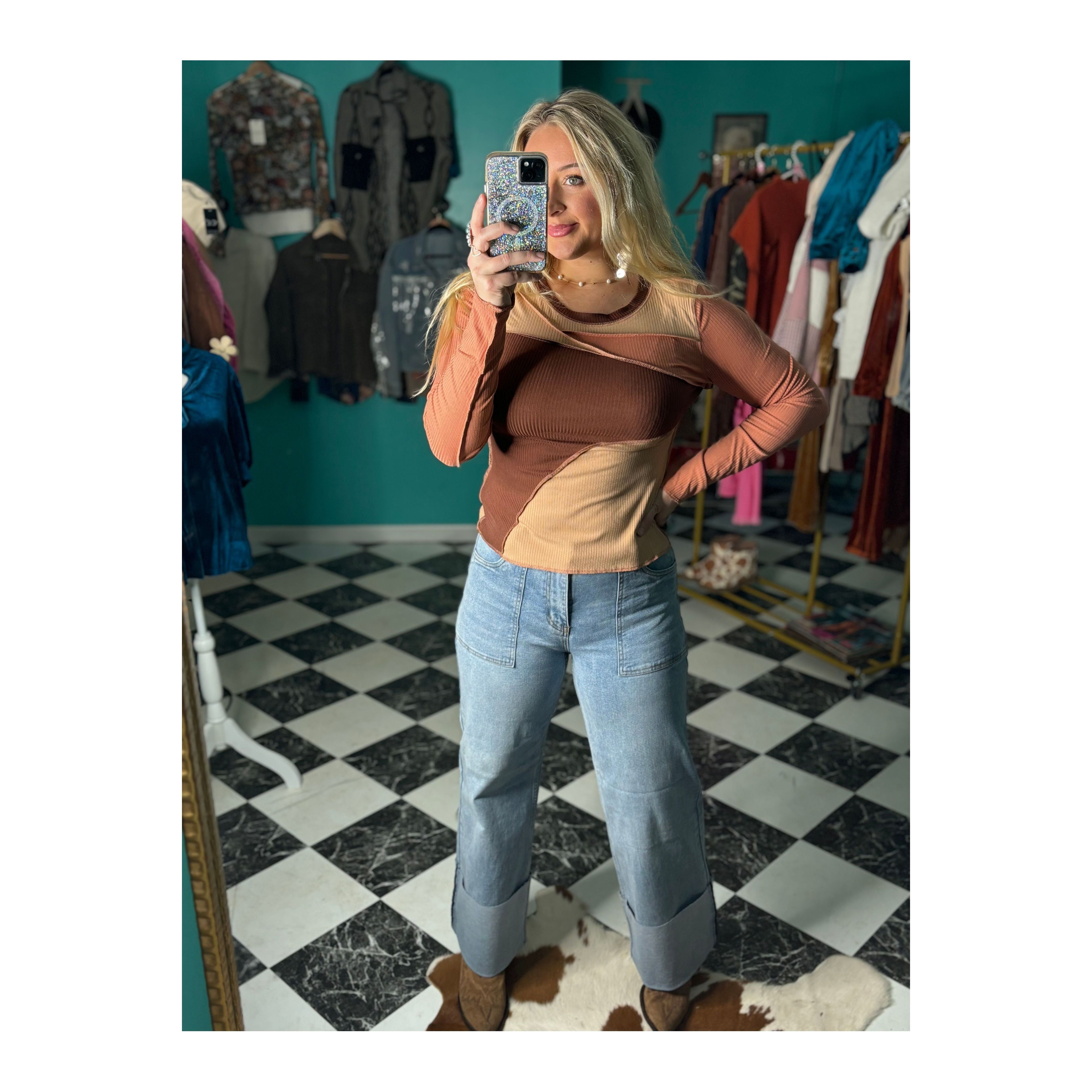 Color Block Ribbed Top