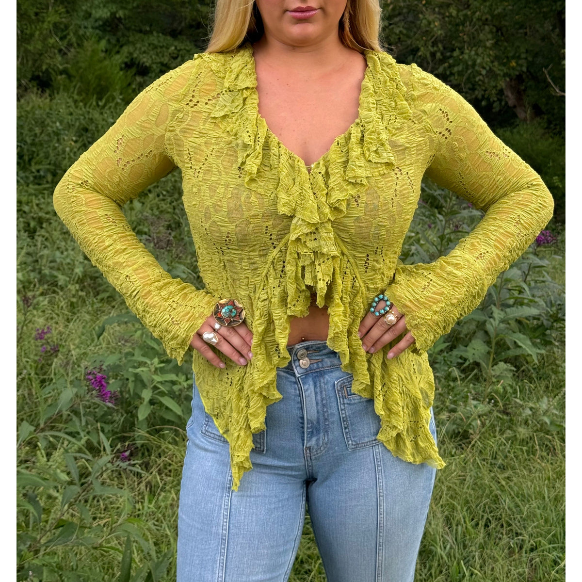 Sunlit Sage Lace Top