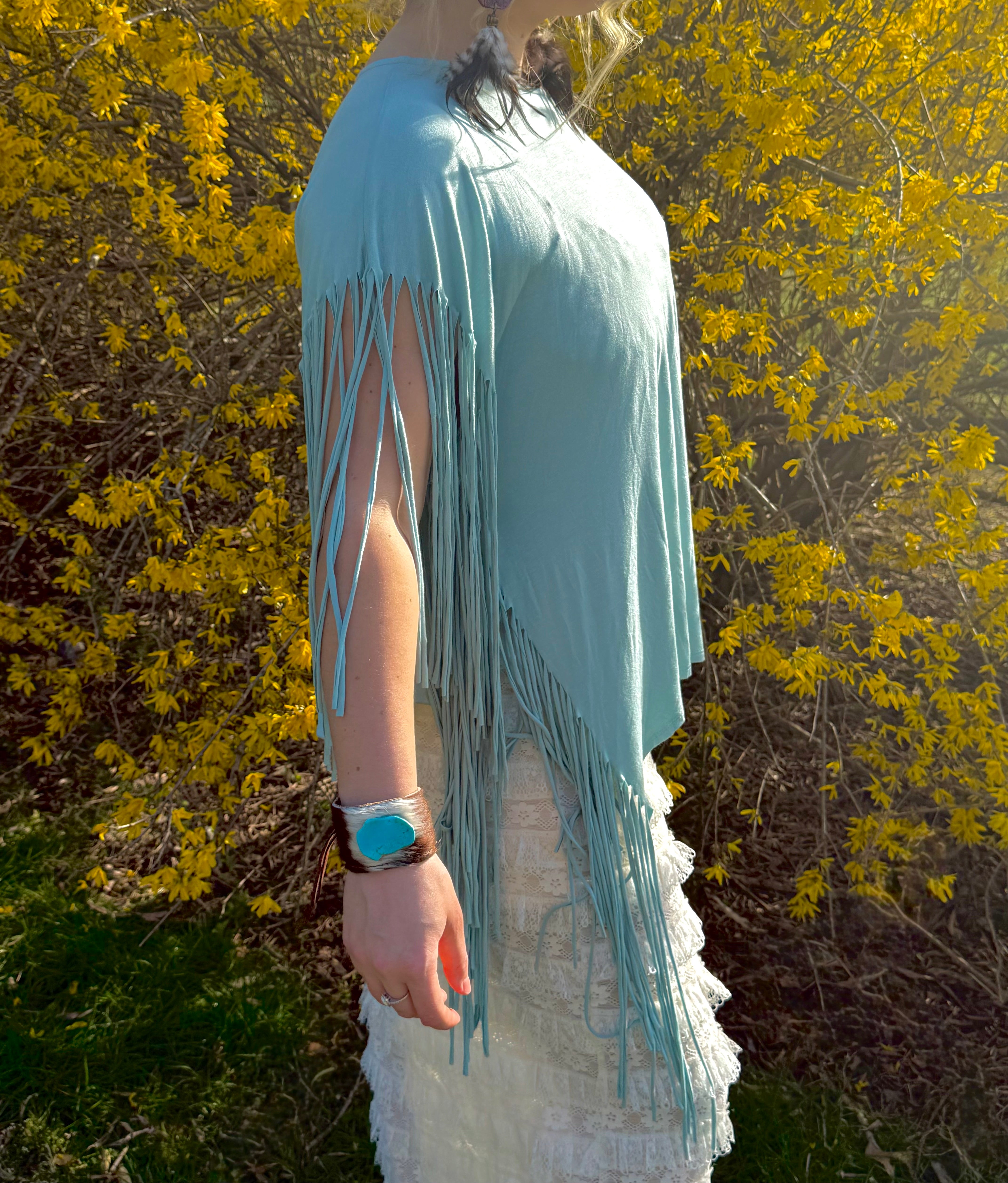Showstopper Fringe Top Seafoam