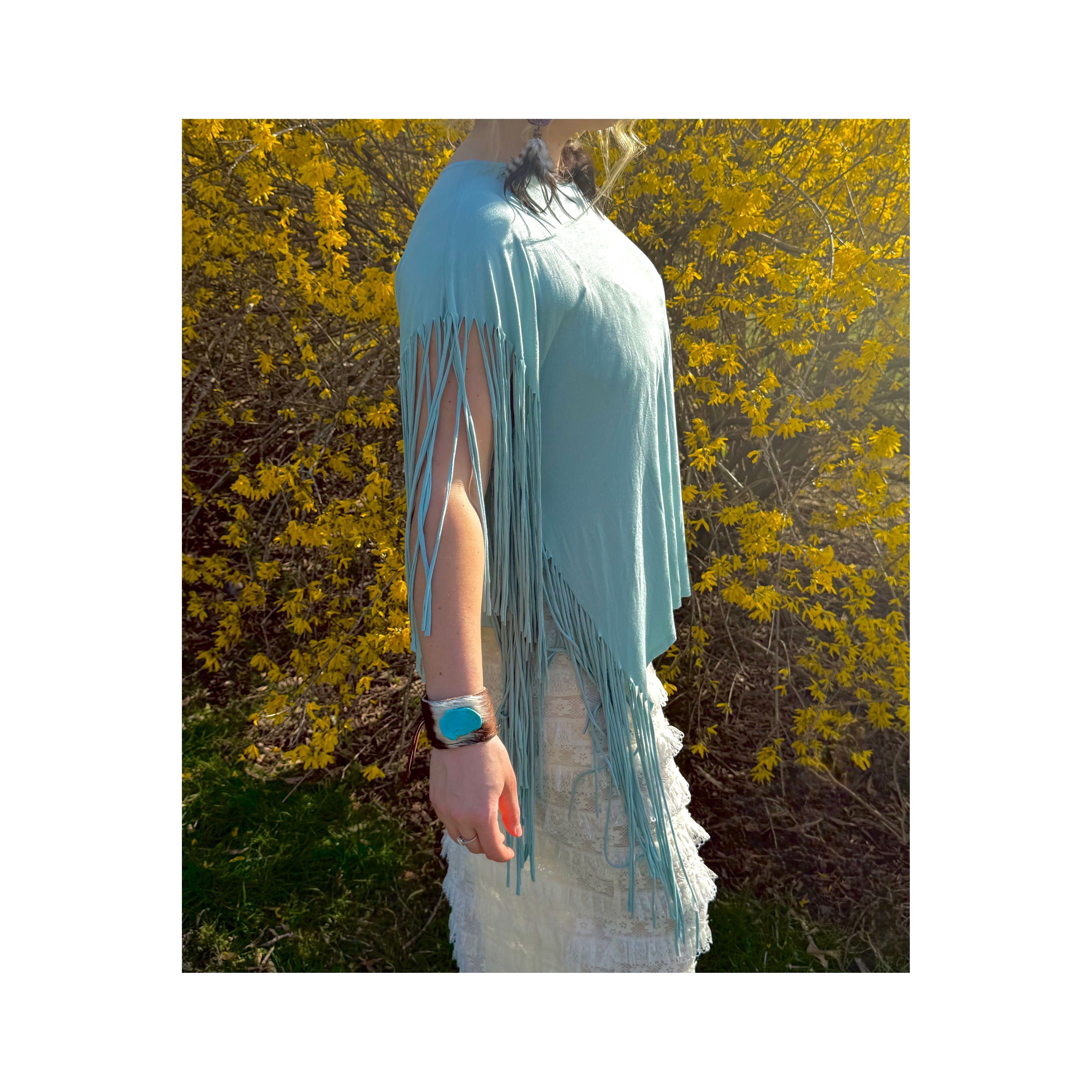 Showstopper Fringe Top Seafoam