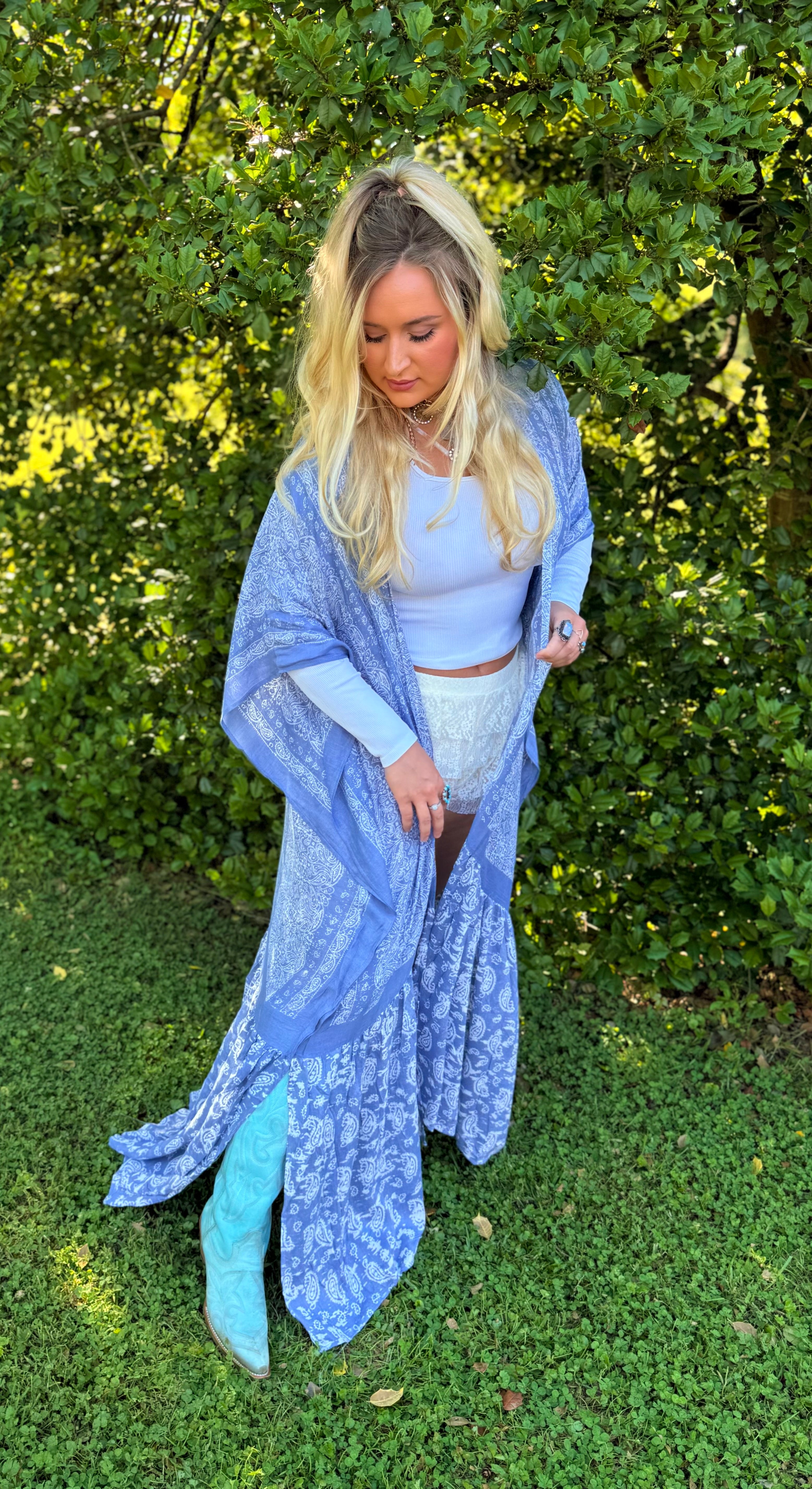 Blue Paisley Free Flow Duster