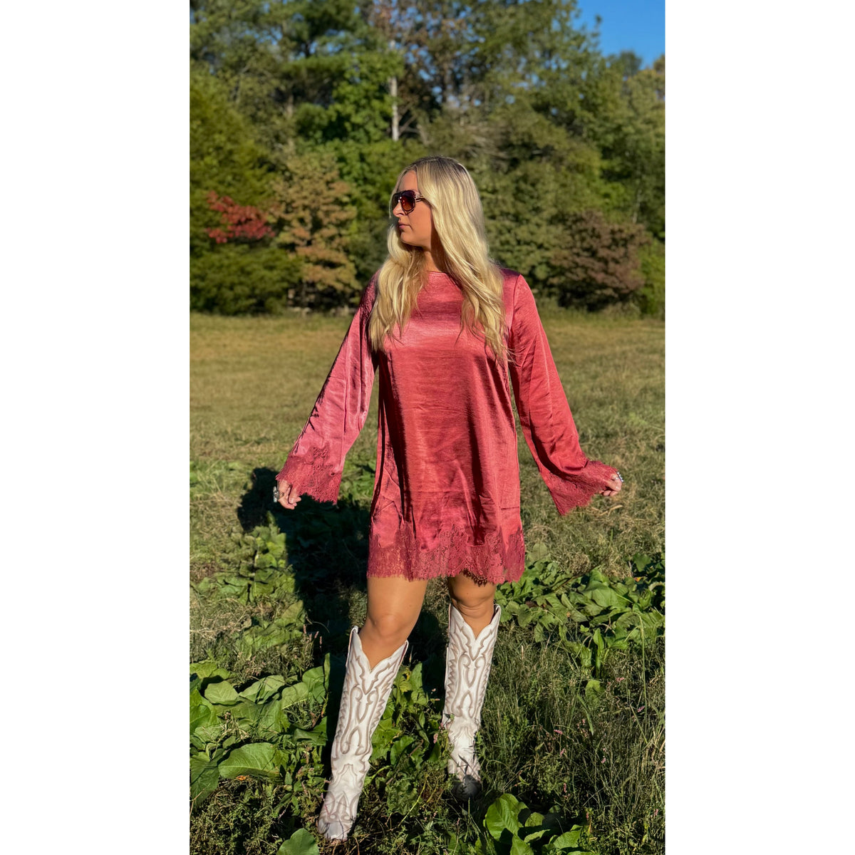 Ruby Red Satin Lace Dress