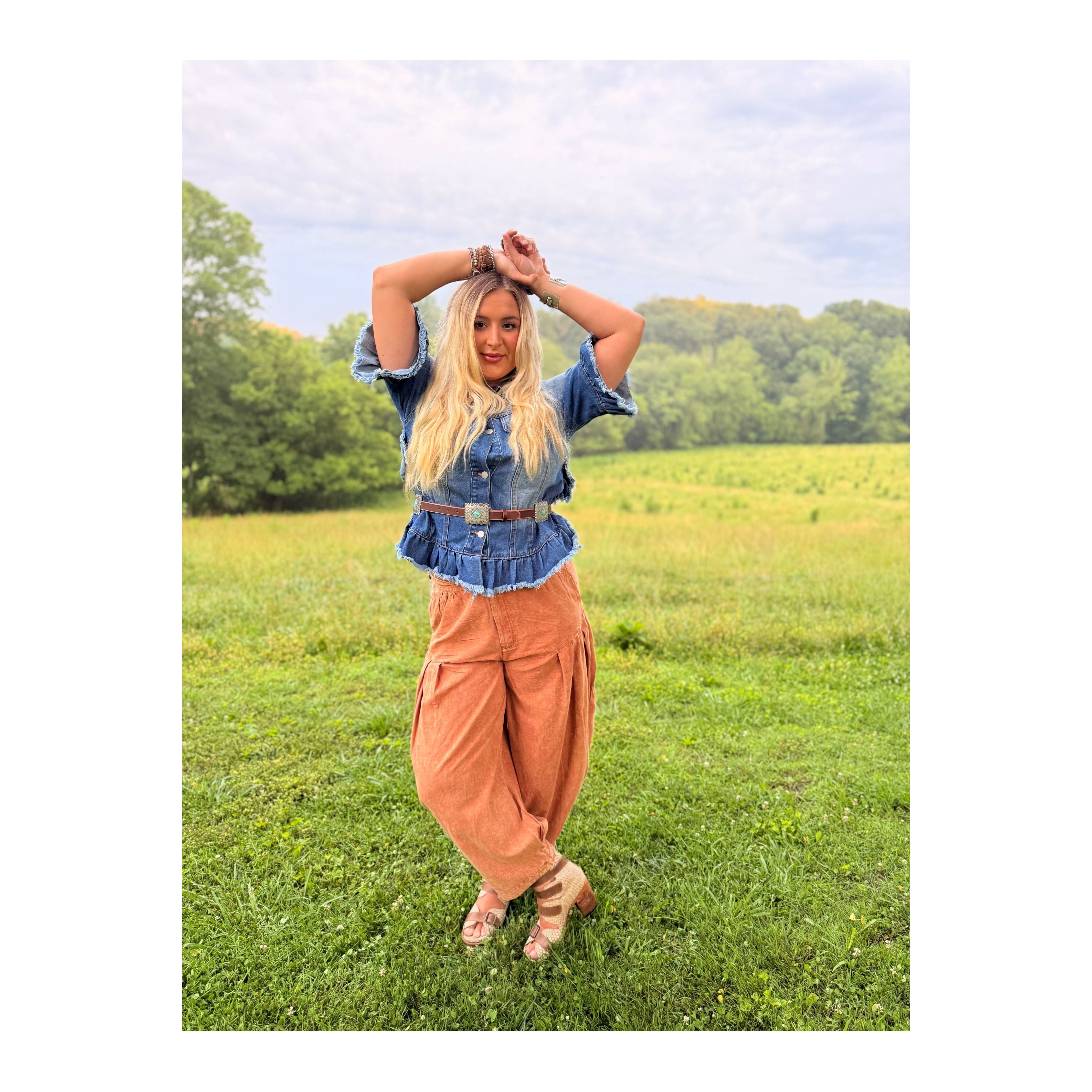 Ruffled Short Sleeve Denim Jacket