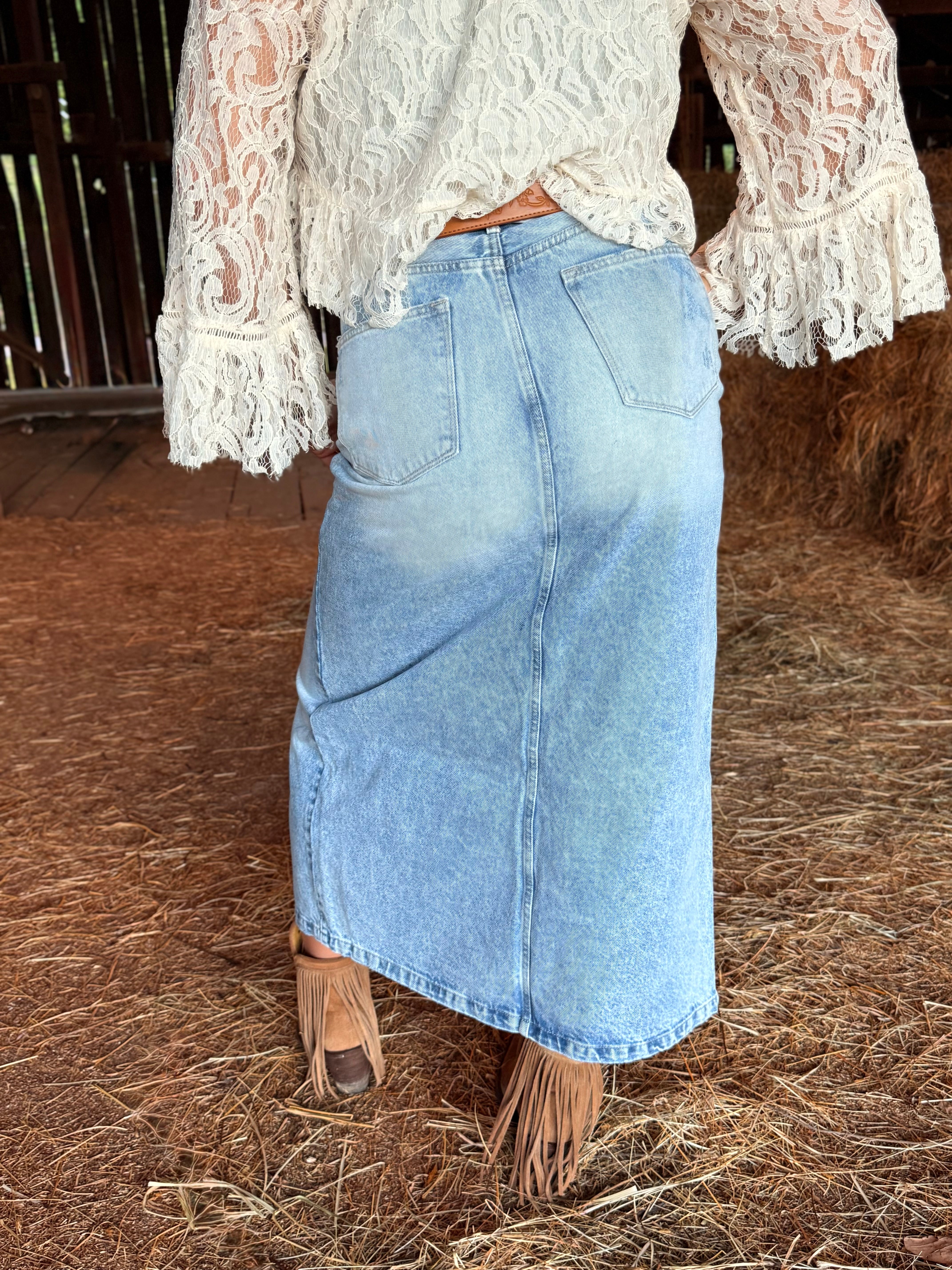 Western Denim Slit Skirt