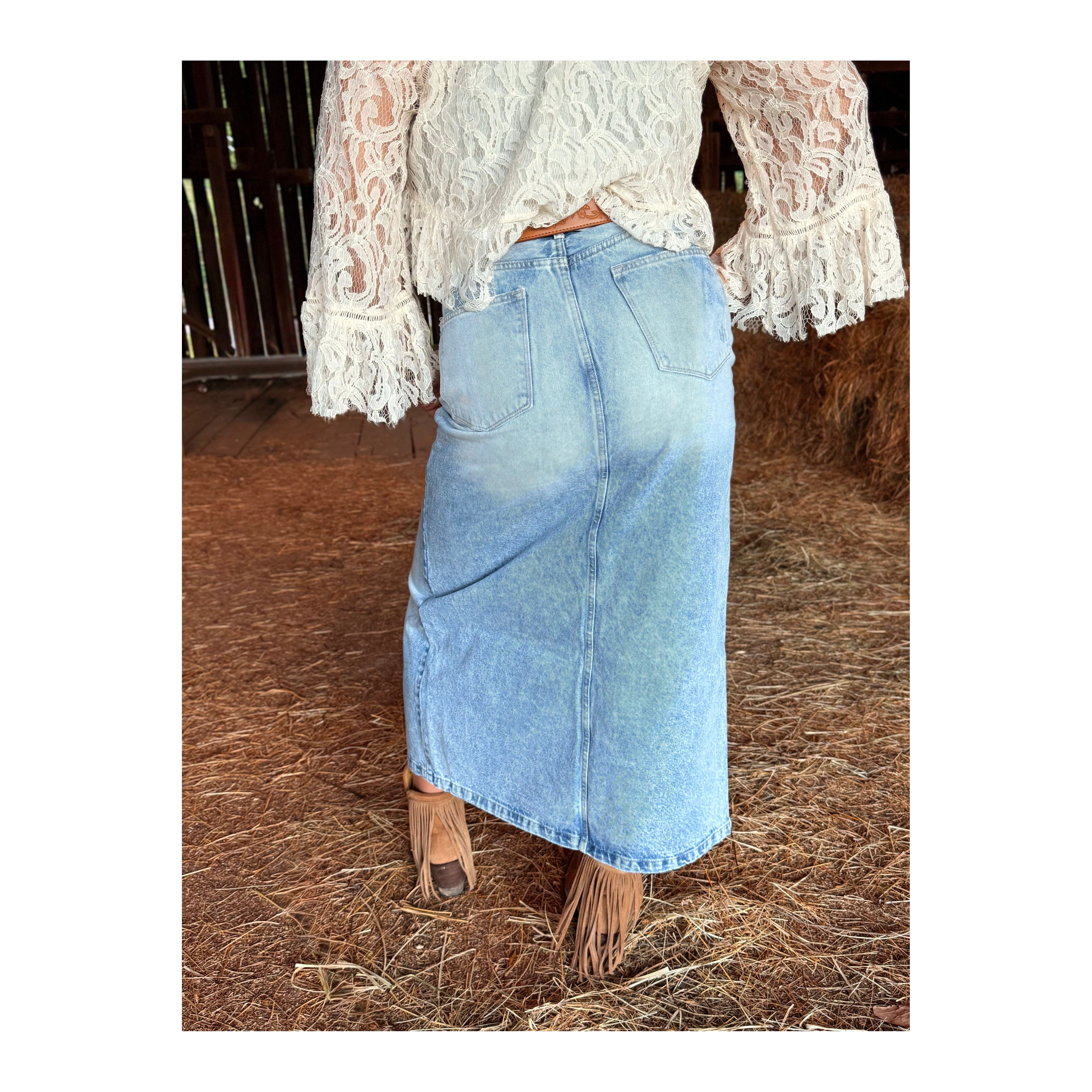 Western Denim Slit Skirt