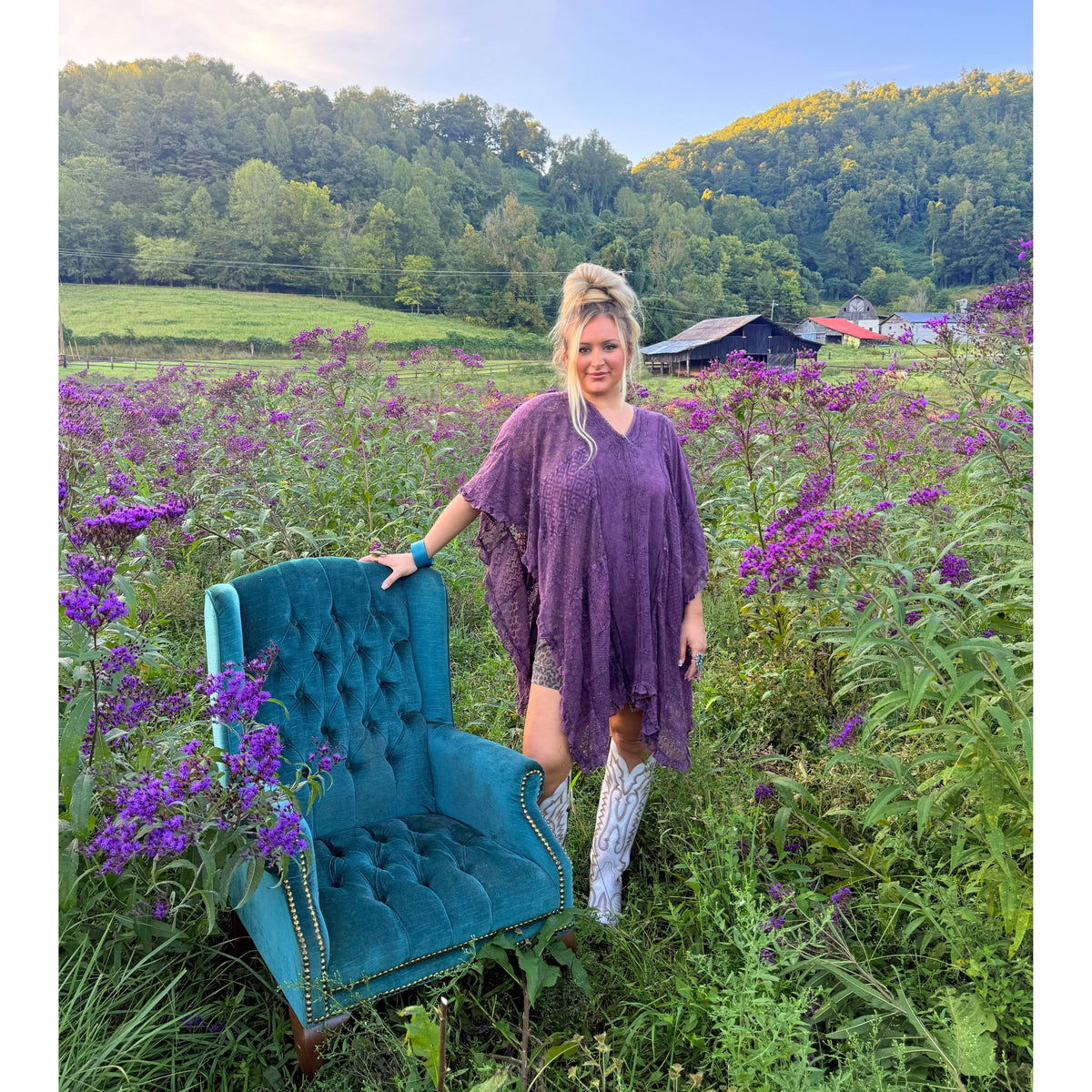 Boho Lace V-Neck Asymmetrical Kaftan Top