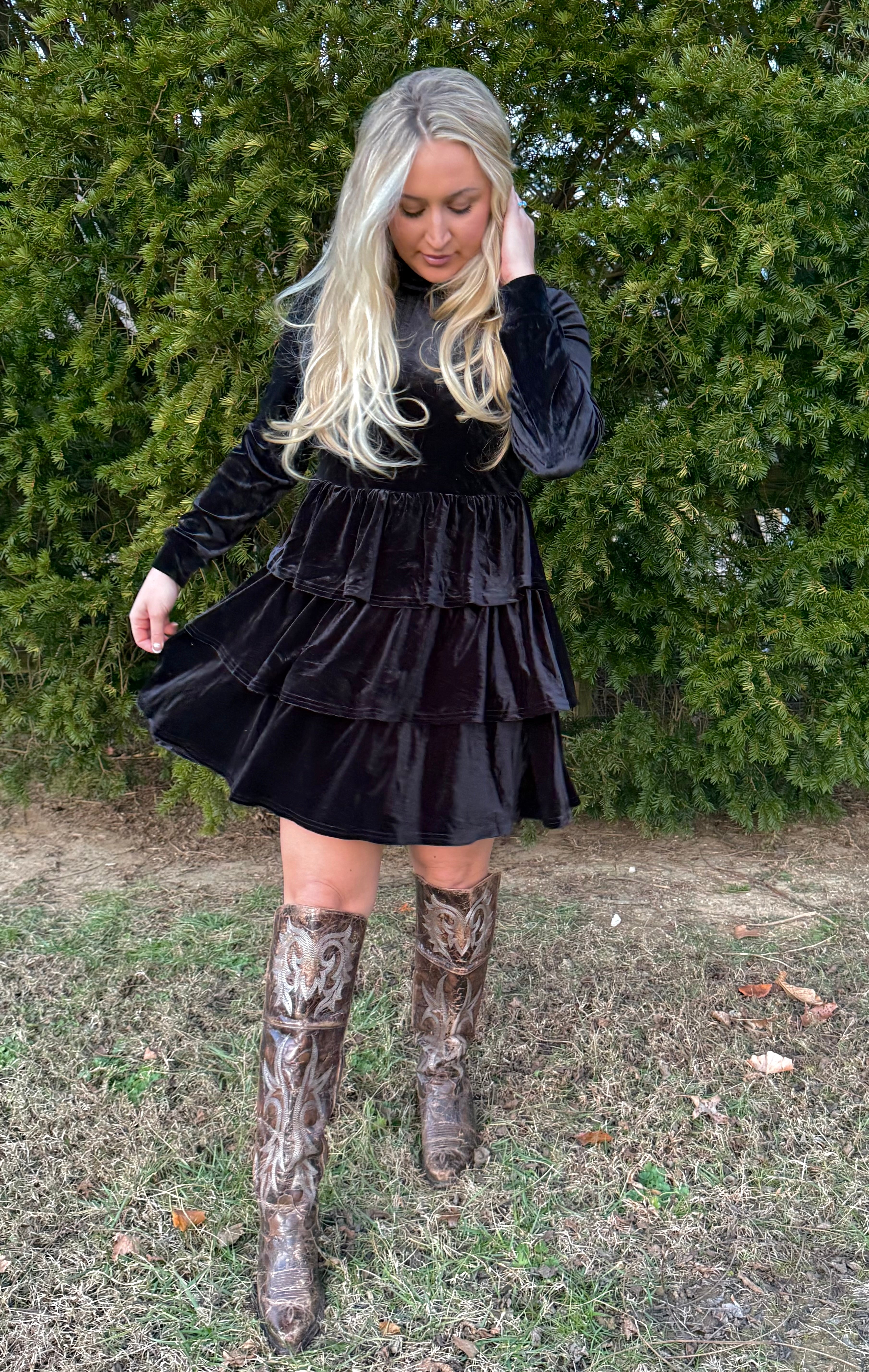 Black Velvet Tiered Dress