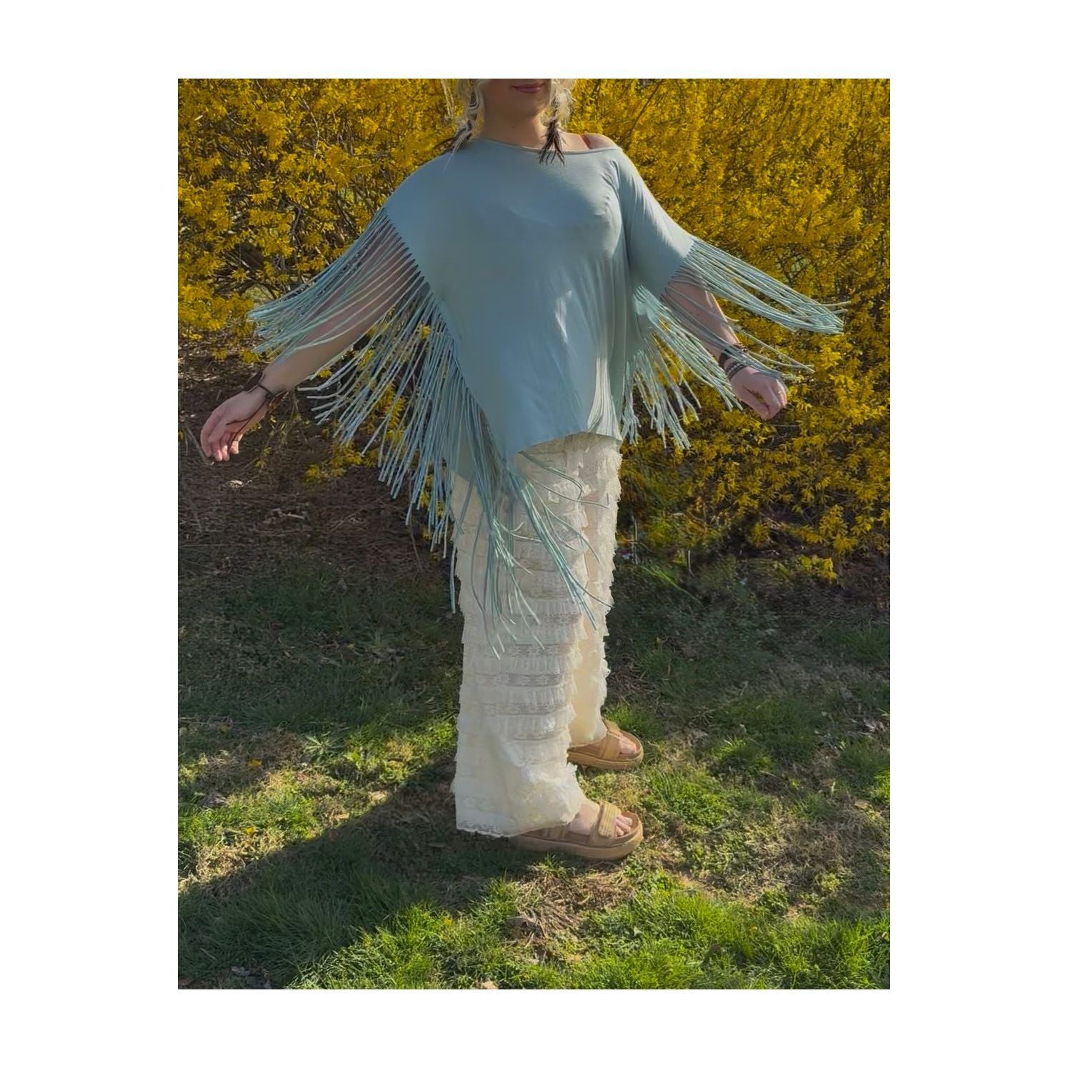 Showstopper Fringe Top Seafoam