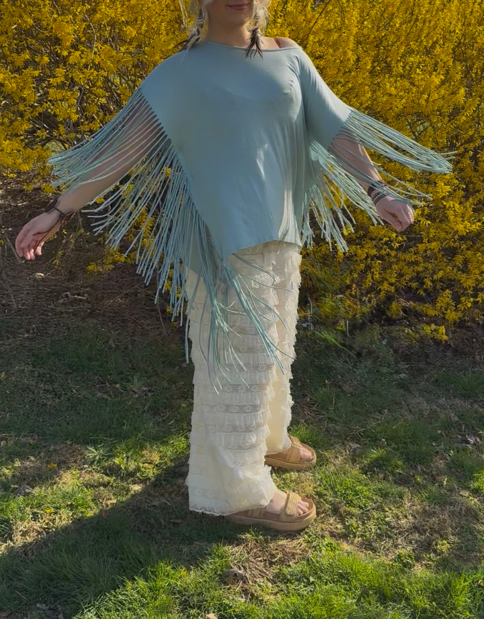 Showstopper Fringe Top Seafoam