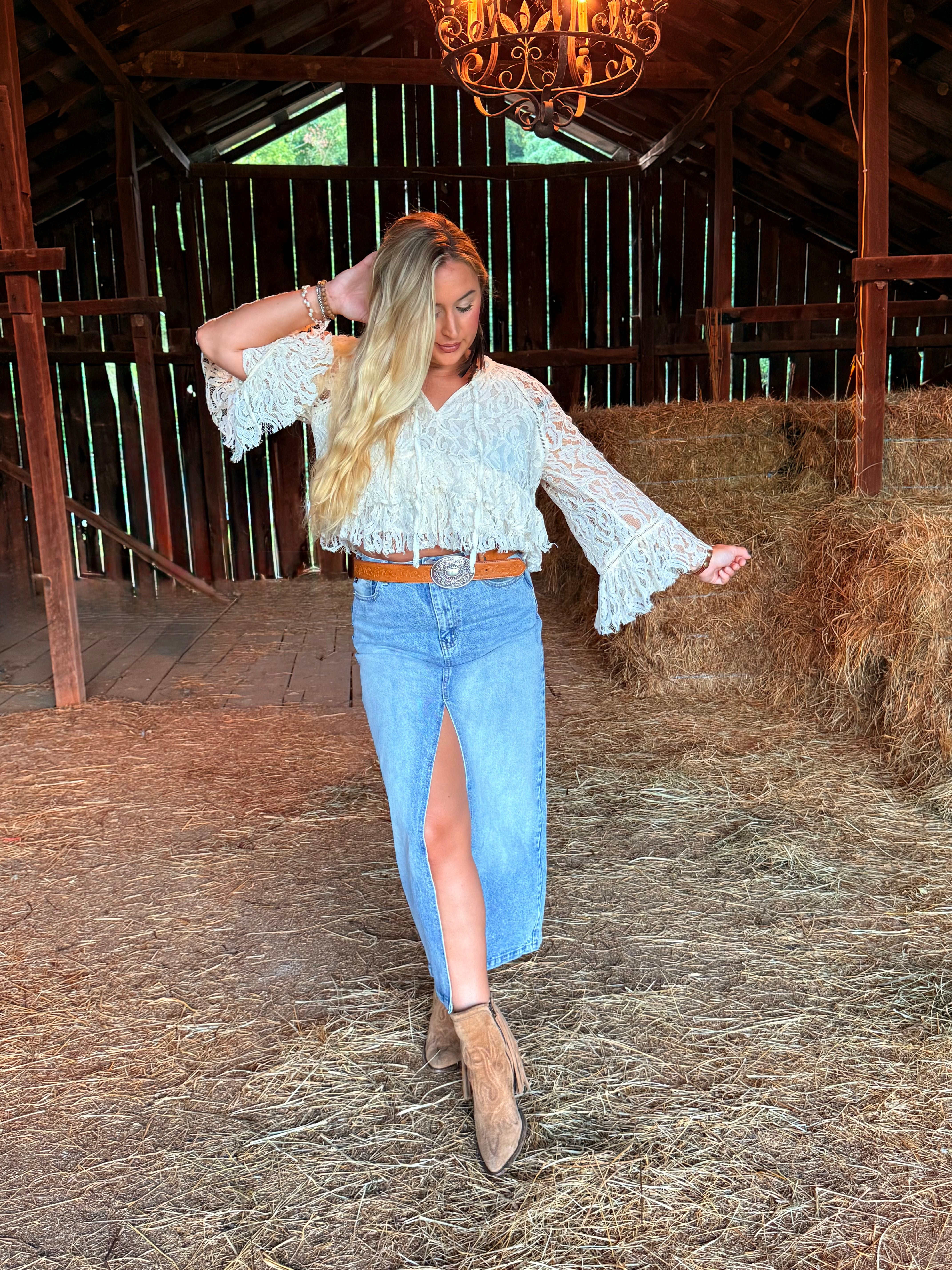 Western Denim Slit Skirt