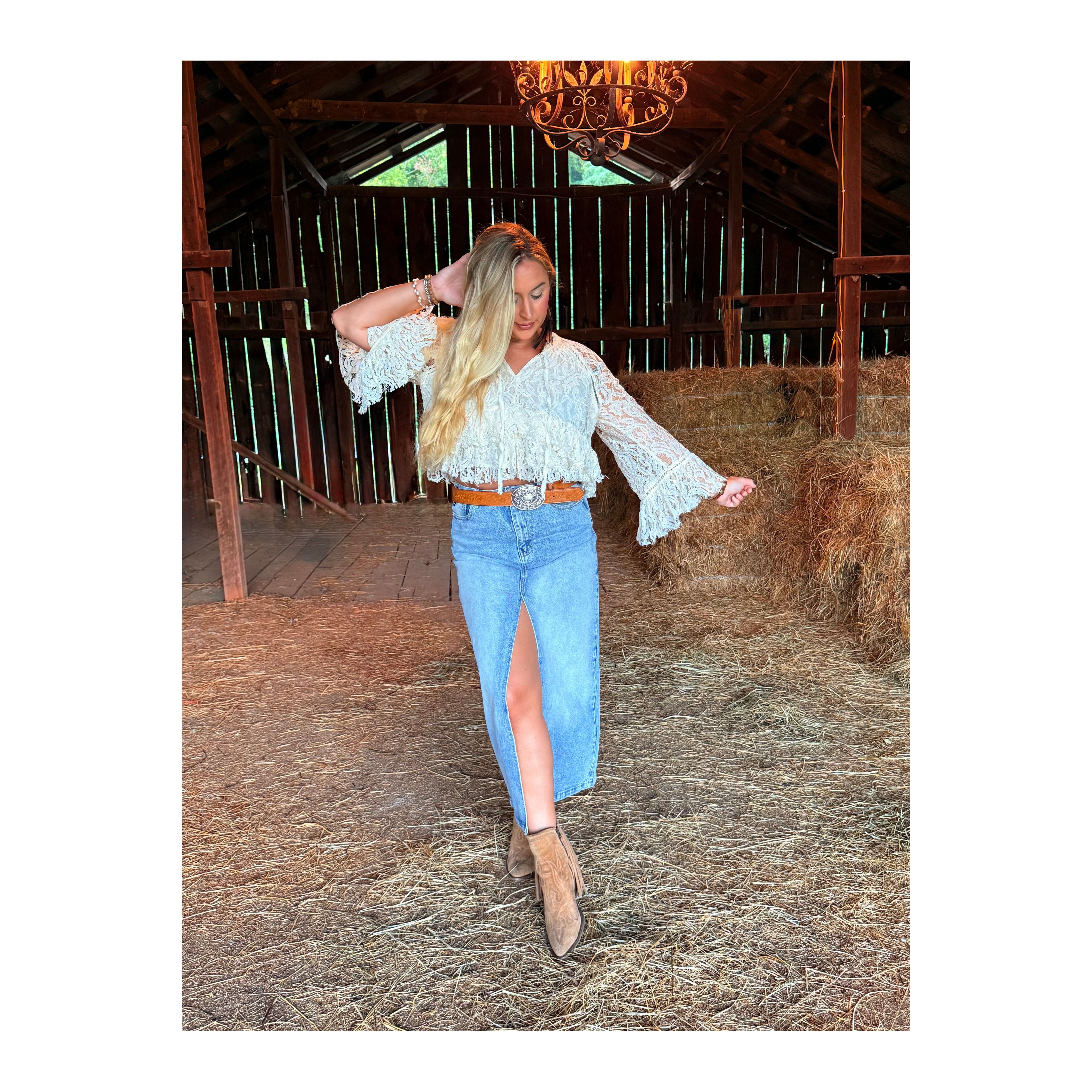Western Denim Slit Skirt