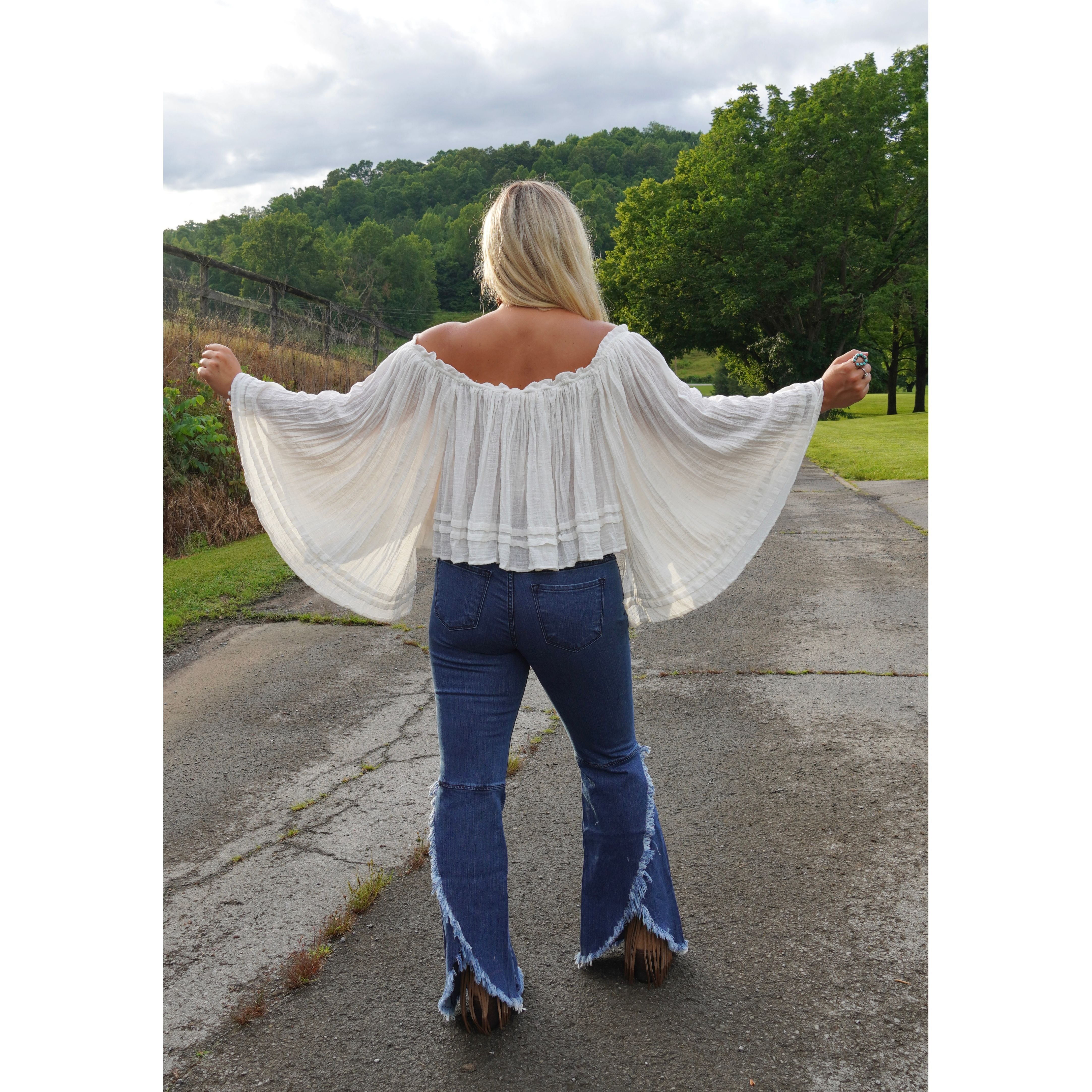 Ruffled Split Back Flare Jeans