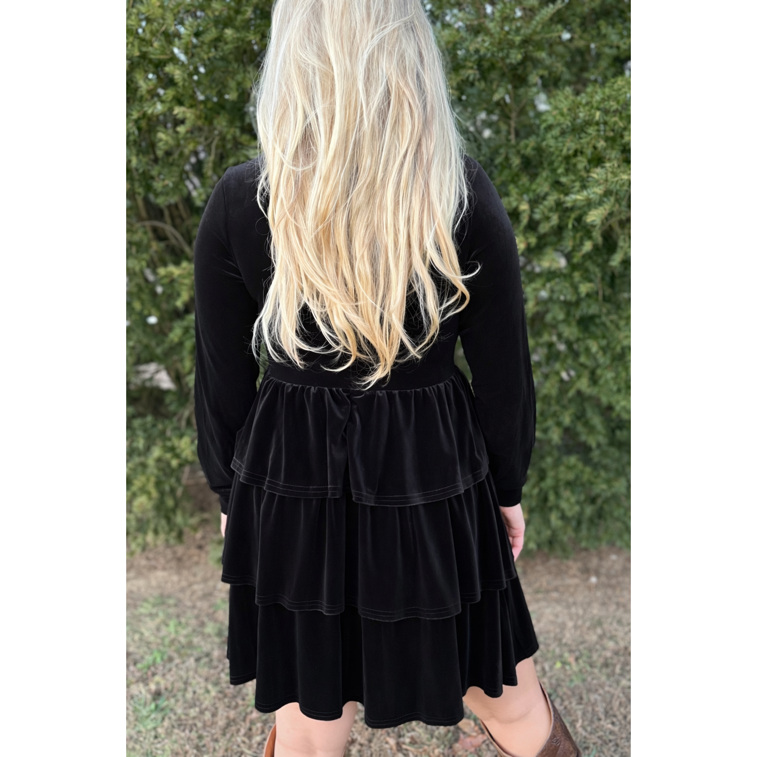 Black Velvet Tiered Dress