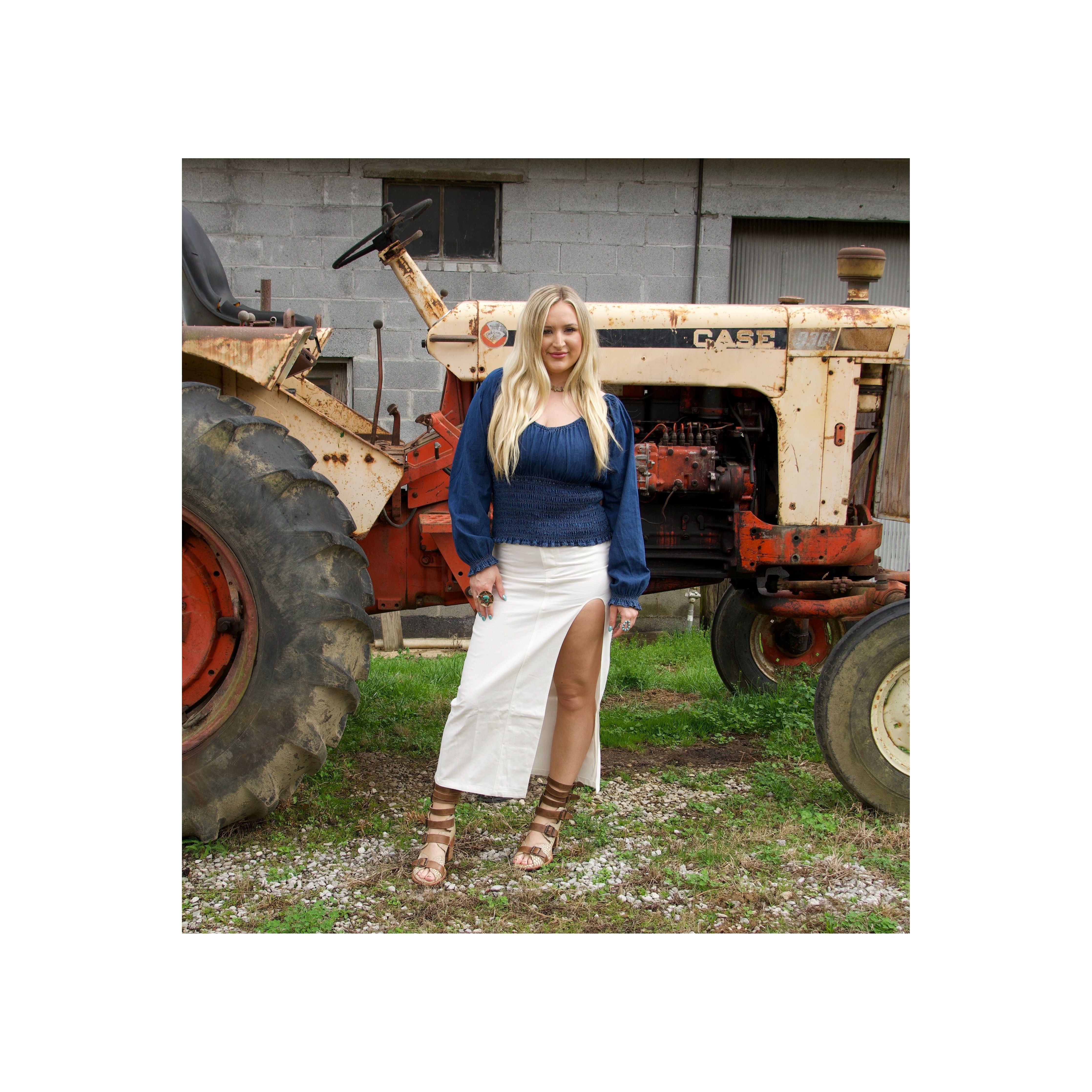 Denim Ruched Long sleeve Top