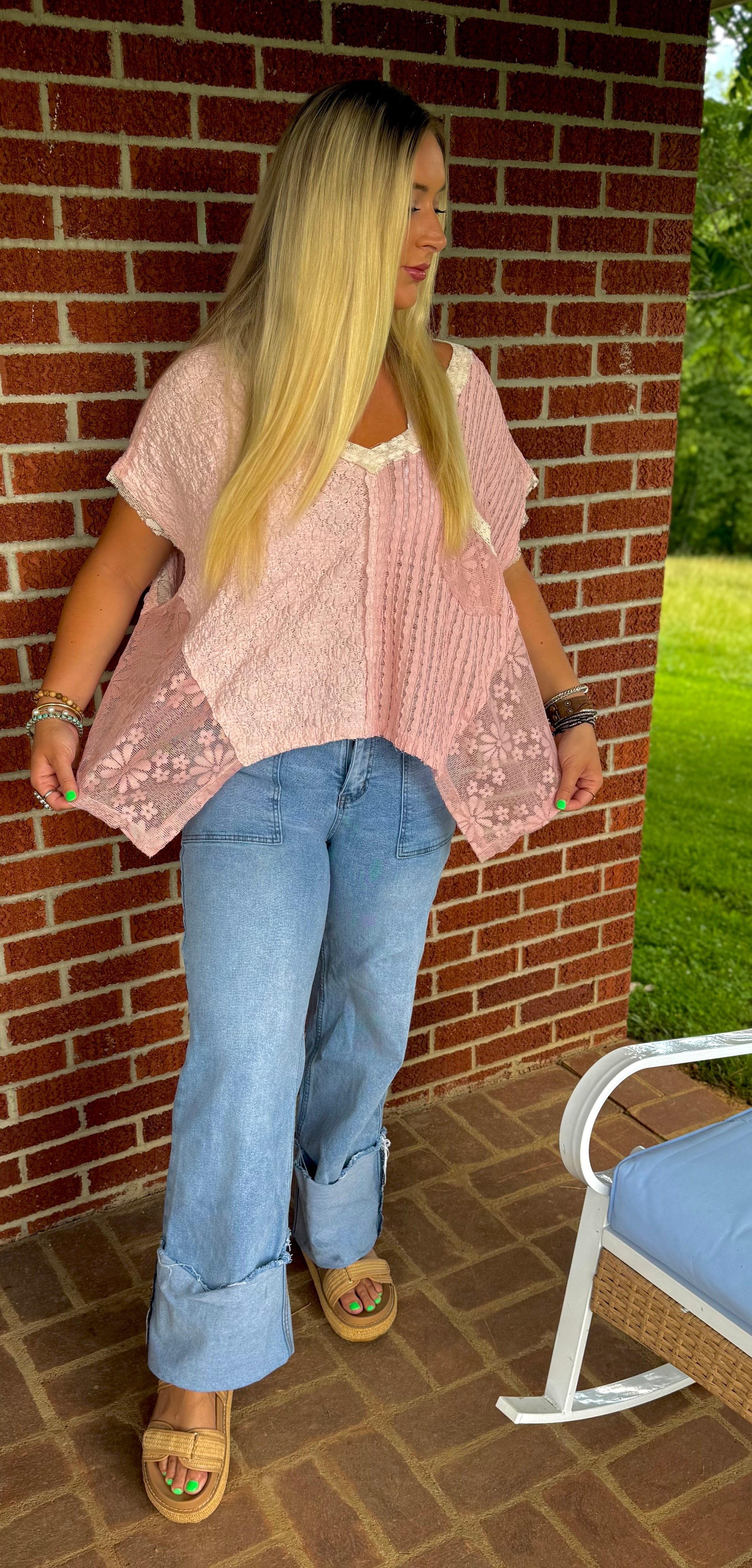 POL: All For Boho Pink Lace Top