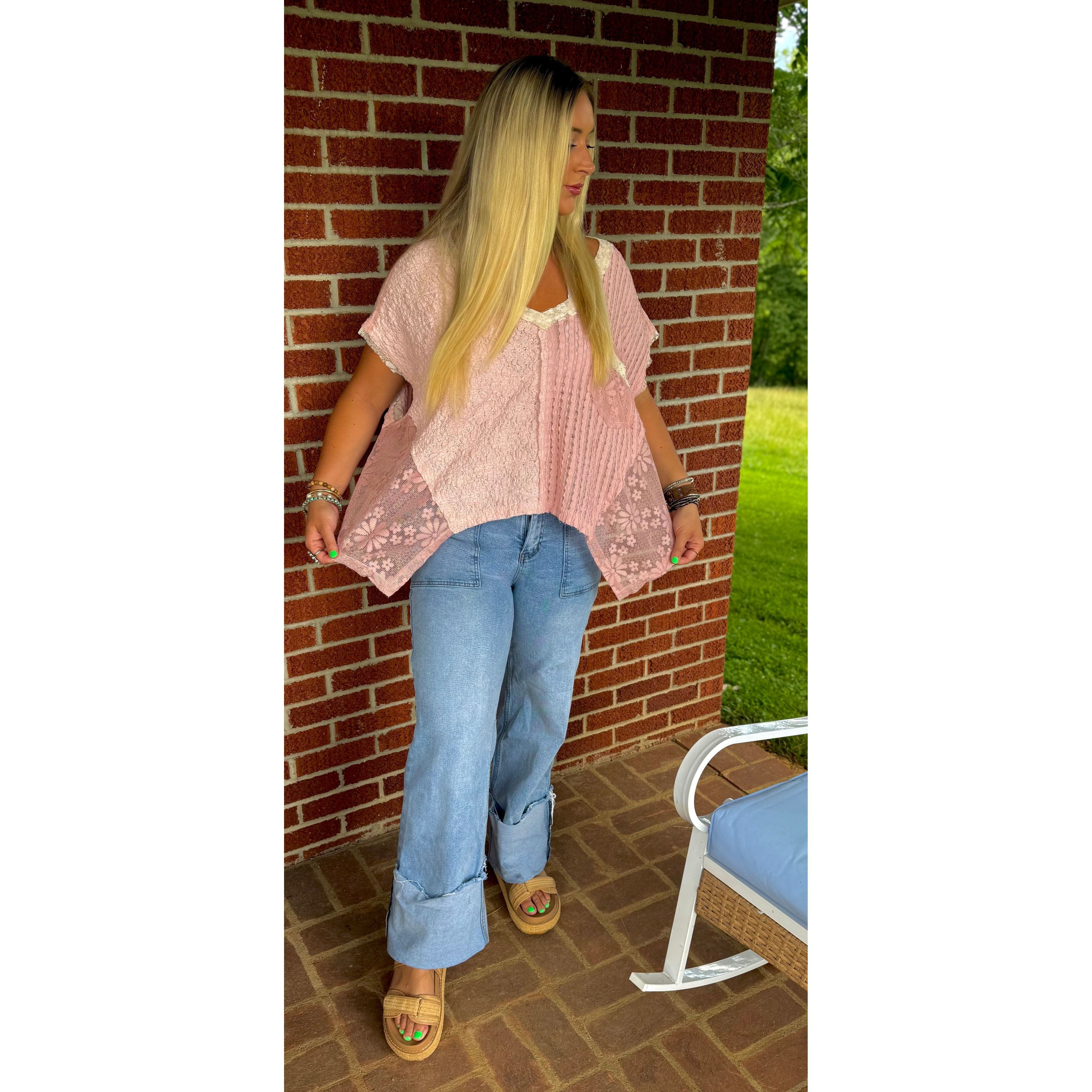 POL: All For Boho Pink Lace Top