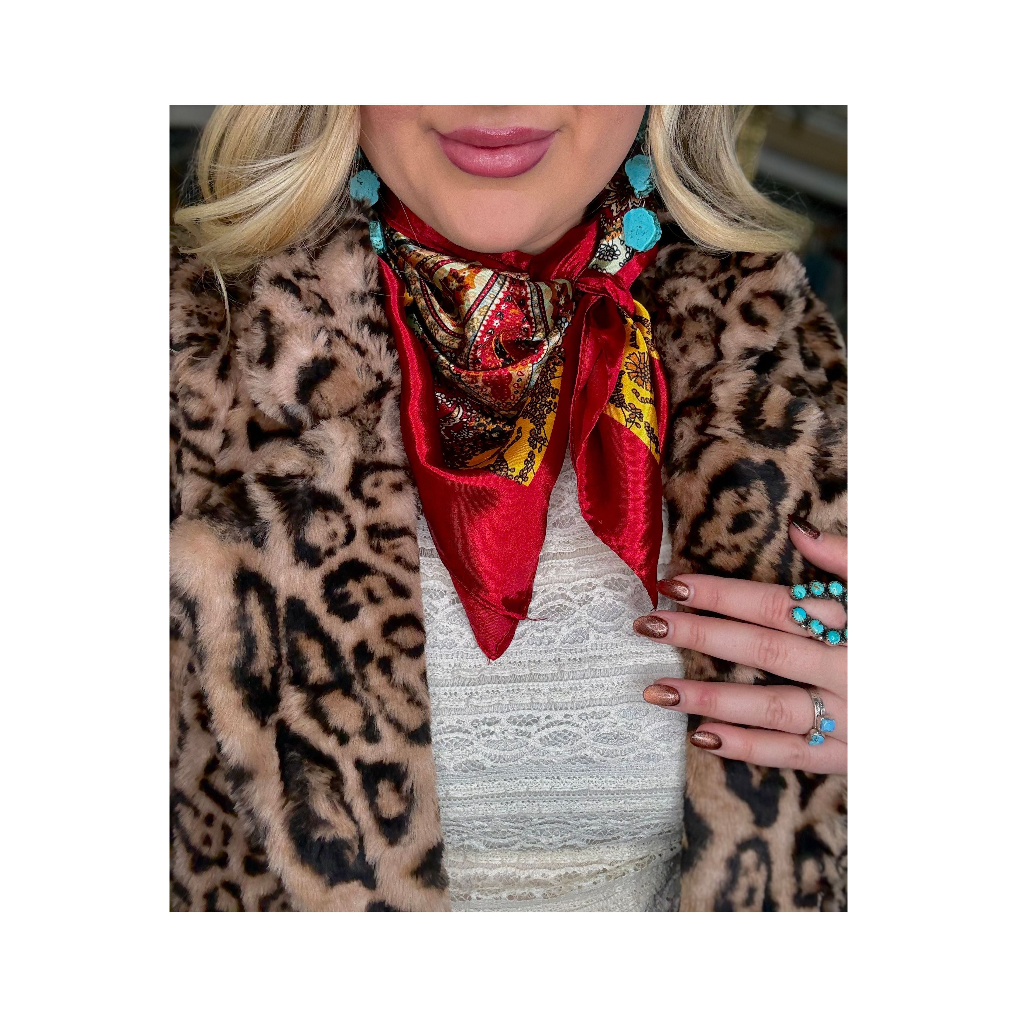 Red Paisley Printed Satin Scarf