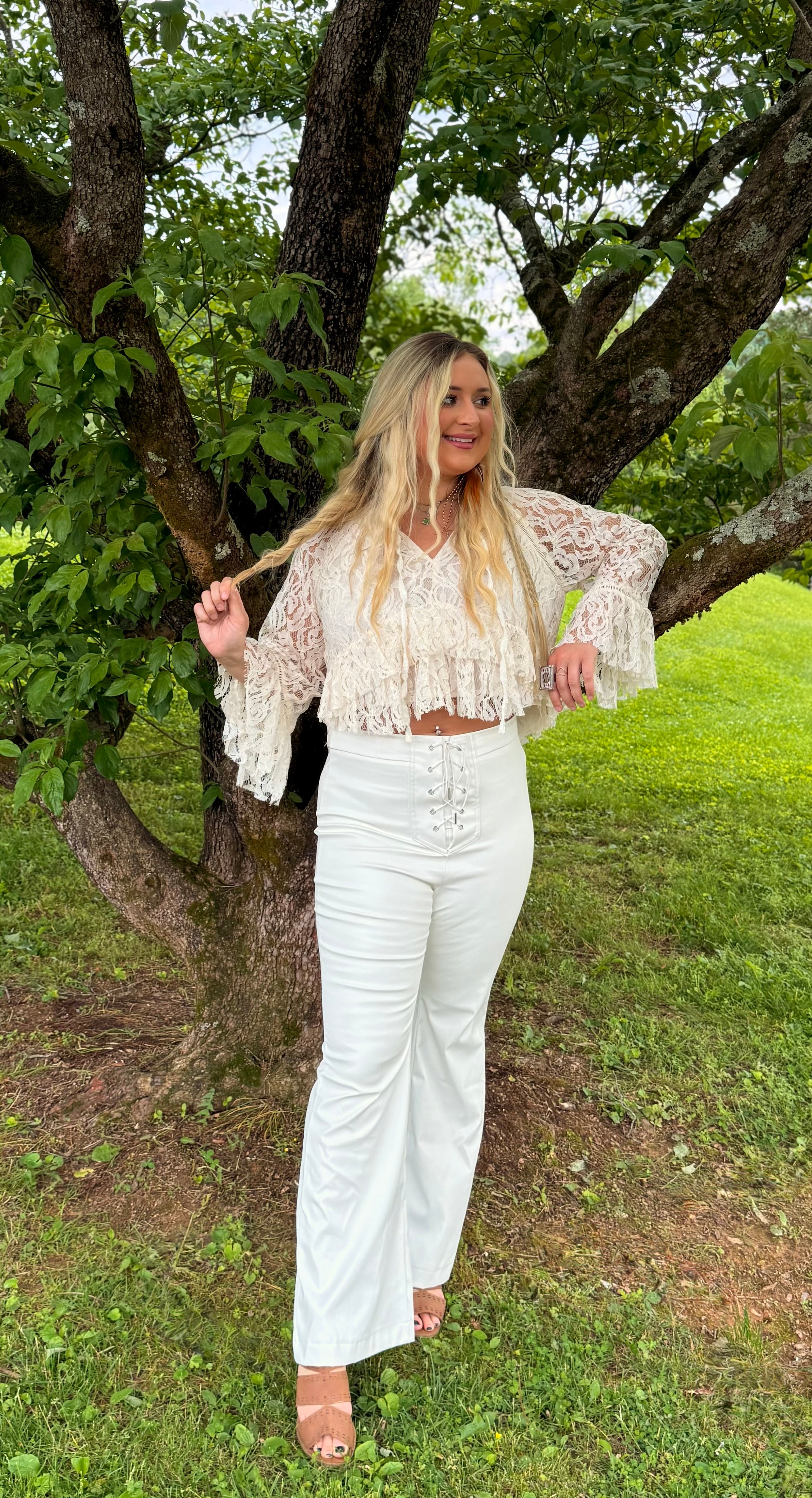 Whistlin’ Willow White Leather Flare Pants