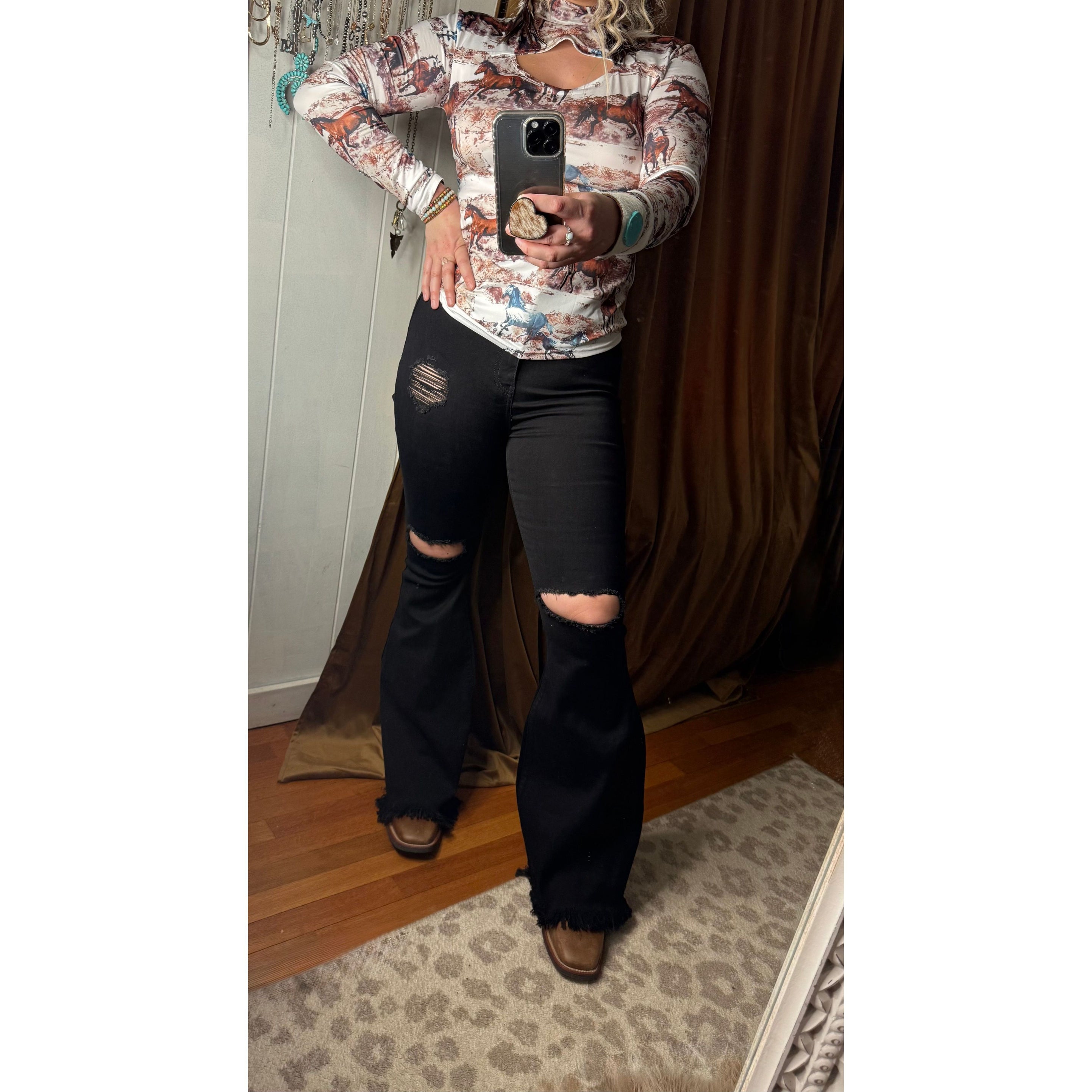 The Steele High Waisted Black Bell Bottom