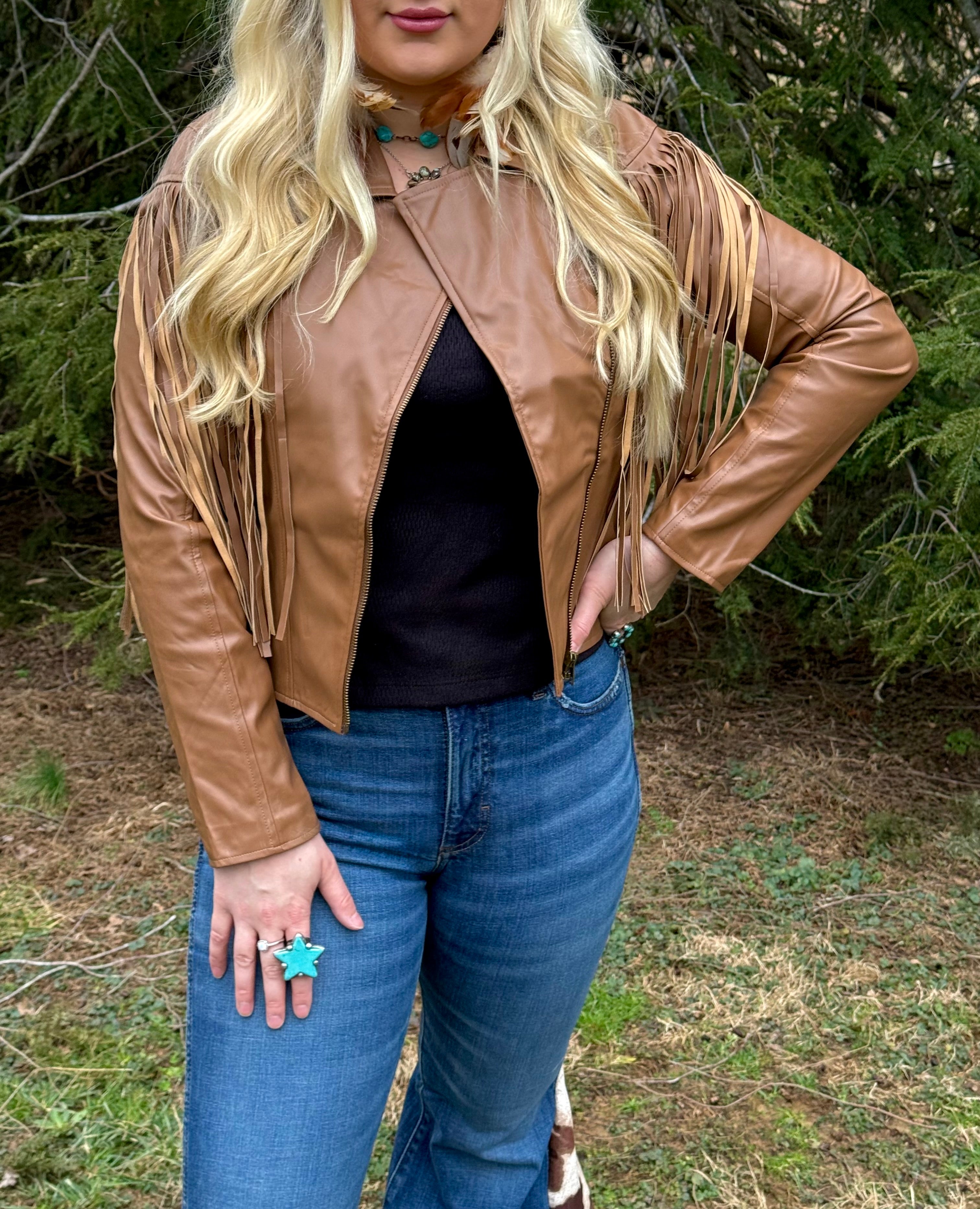 The Serina Leather Fringe Jacket