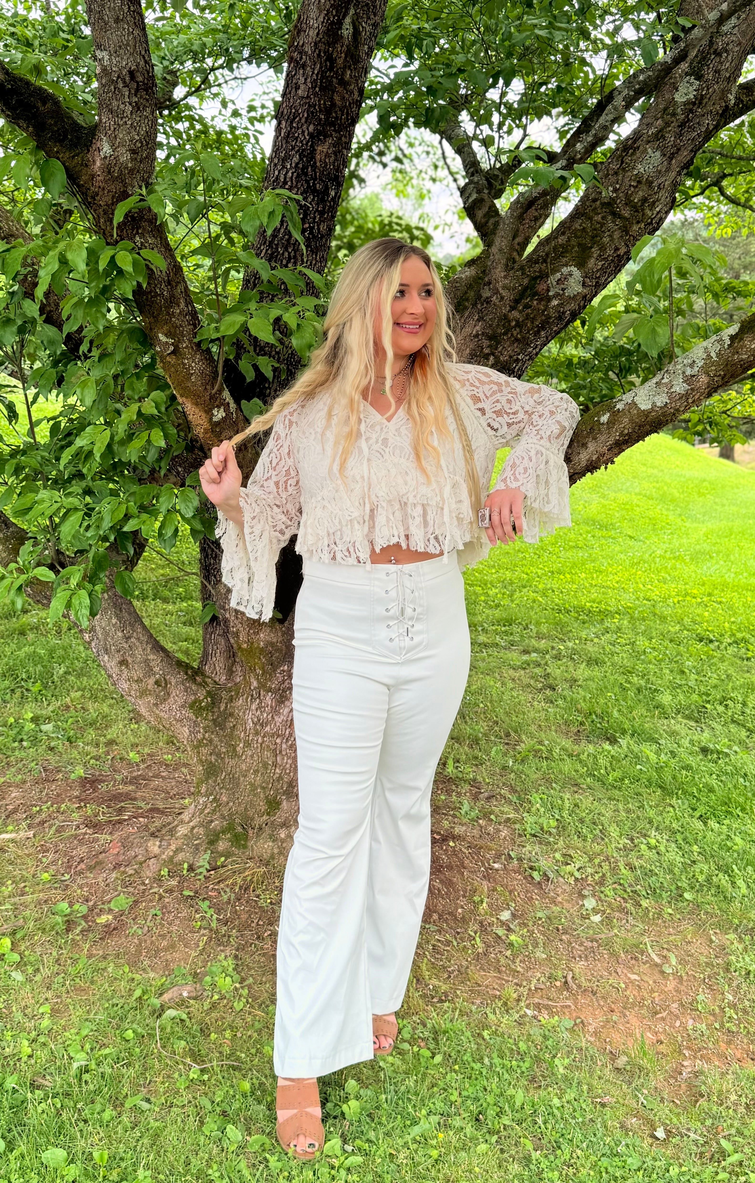 Dixie White Lace Bell-sleeve Top