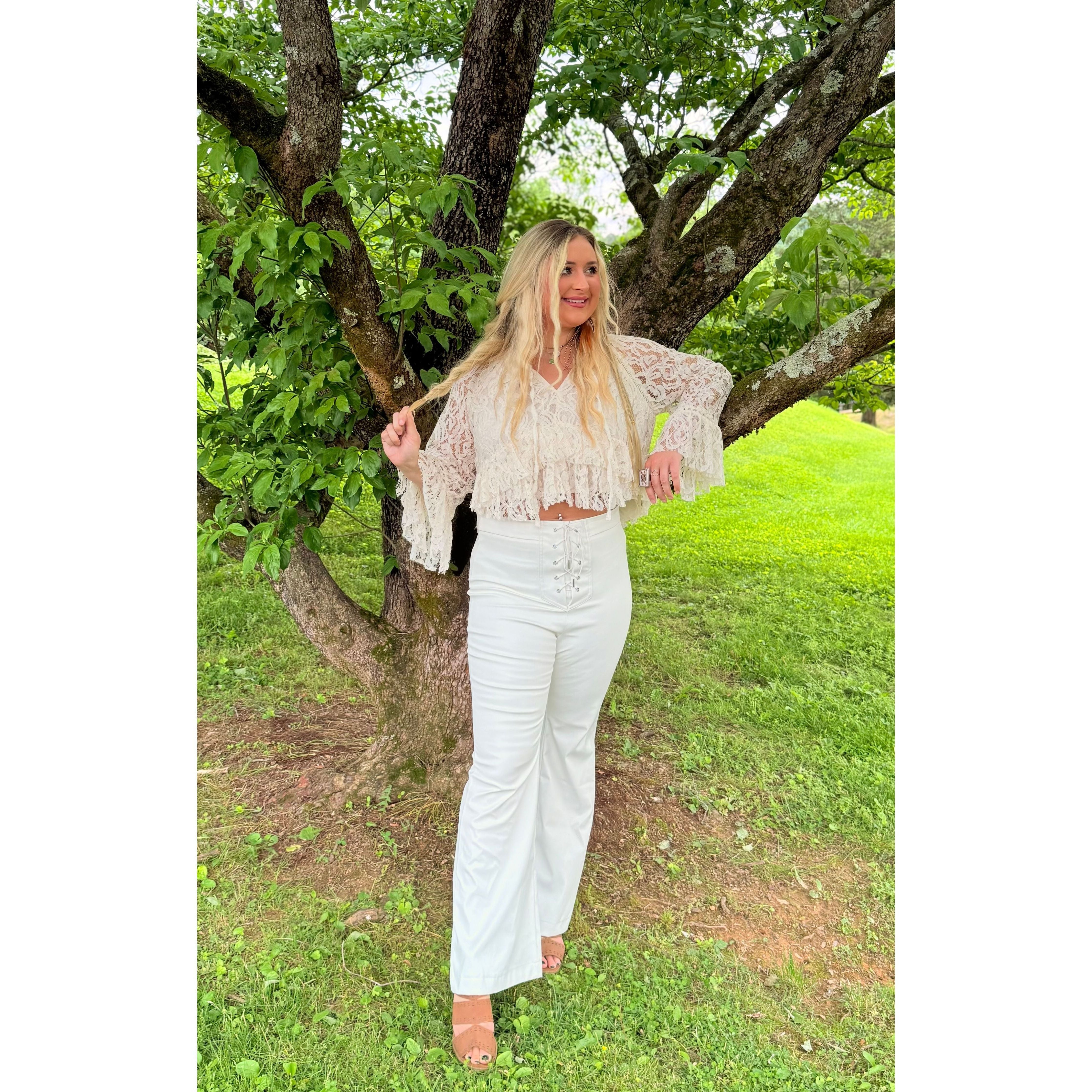 Dixie White Lace Bell-sleeve Top