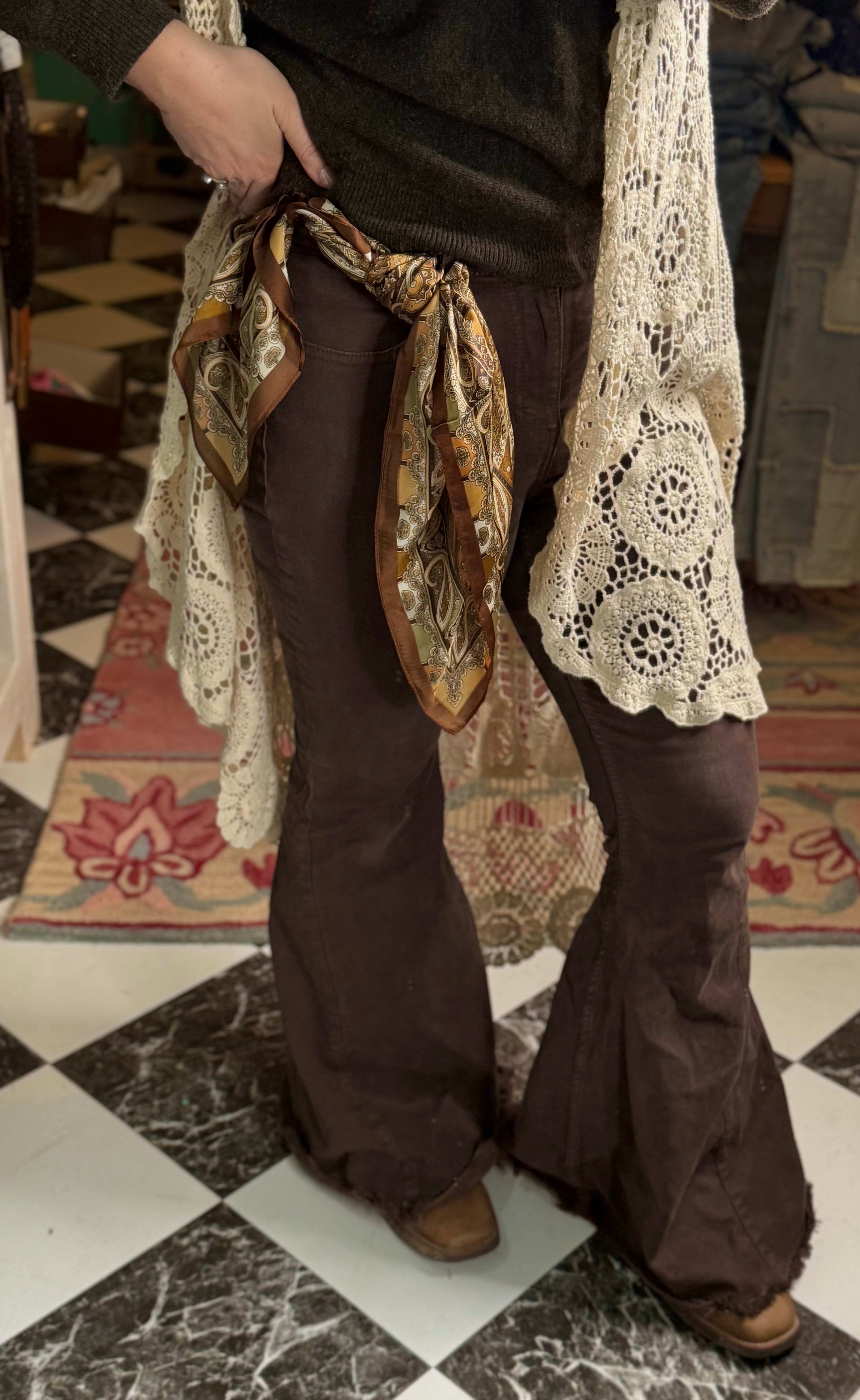 Brown Paisley Satin Scarf