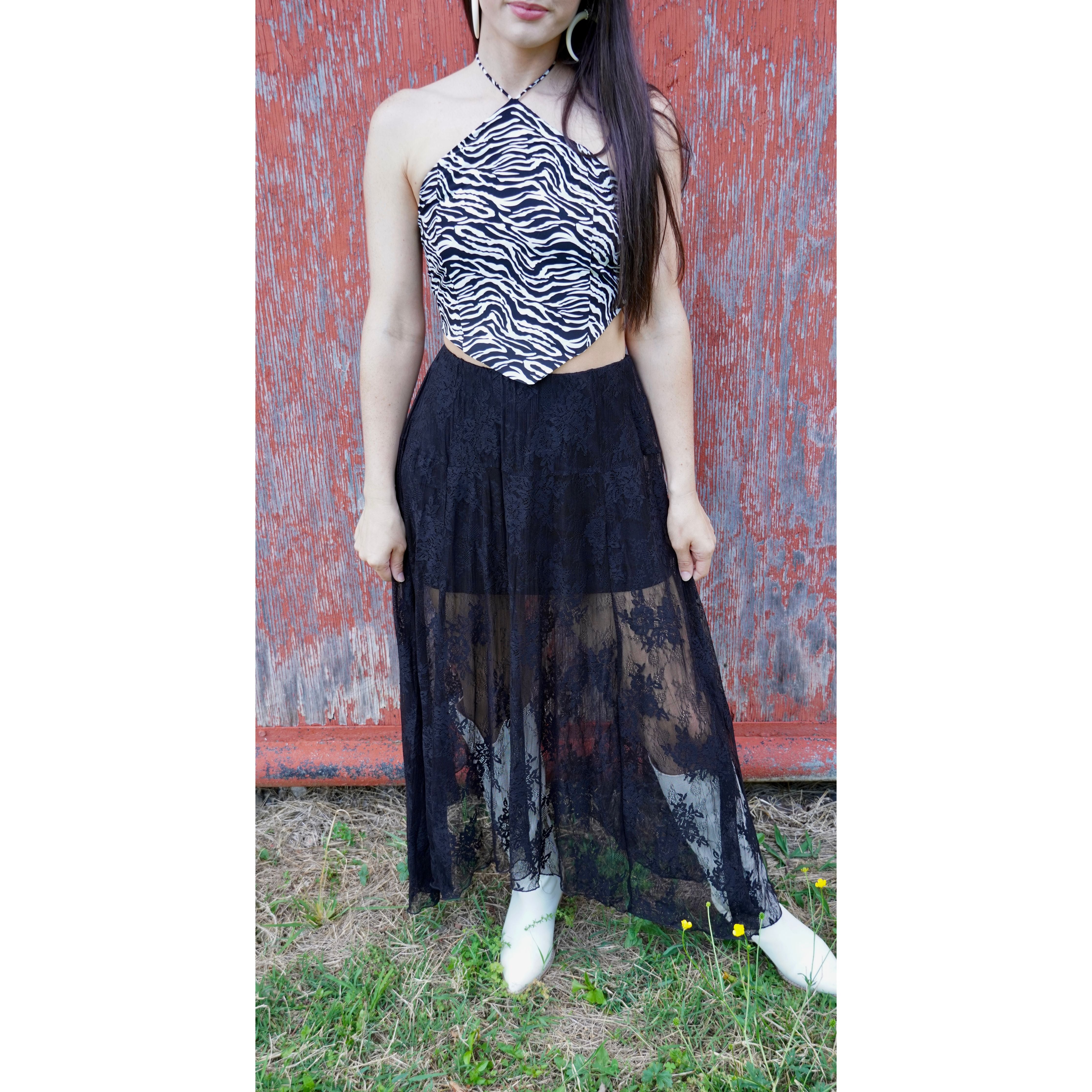Black Lace High Low Skirt